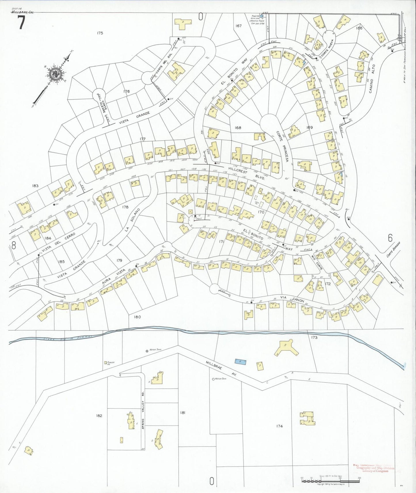 Sanborn Fire Insurance Map from Millbrae, San Mateo County, California (1949), Sheet #0007 - Historic Sanborn Fire Insurance Map Print, vintage old map wall art, antique decor, genealogy gift, California California map
