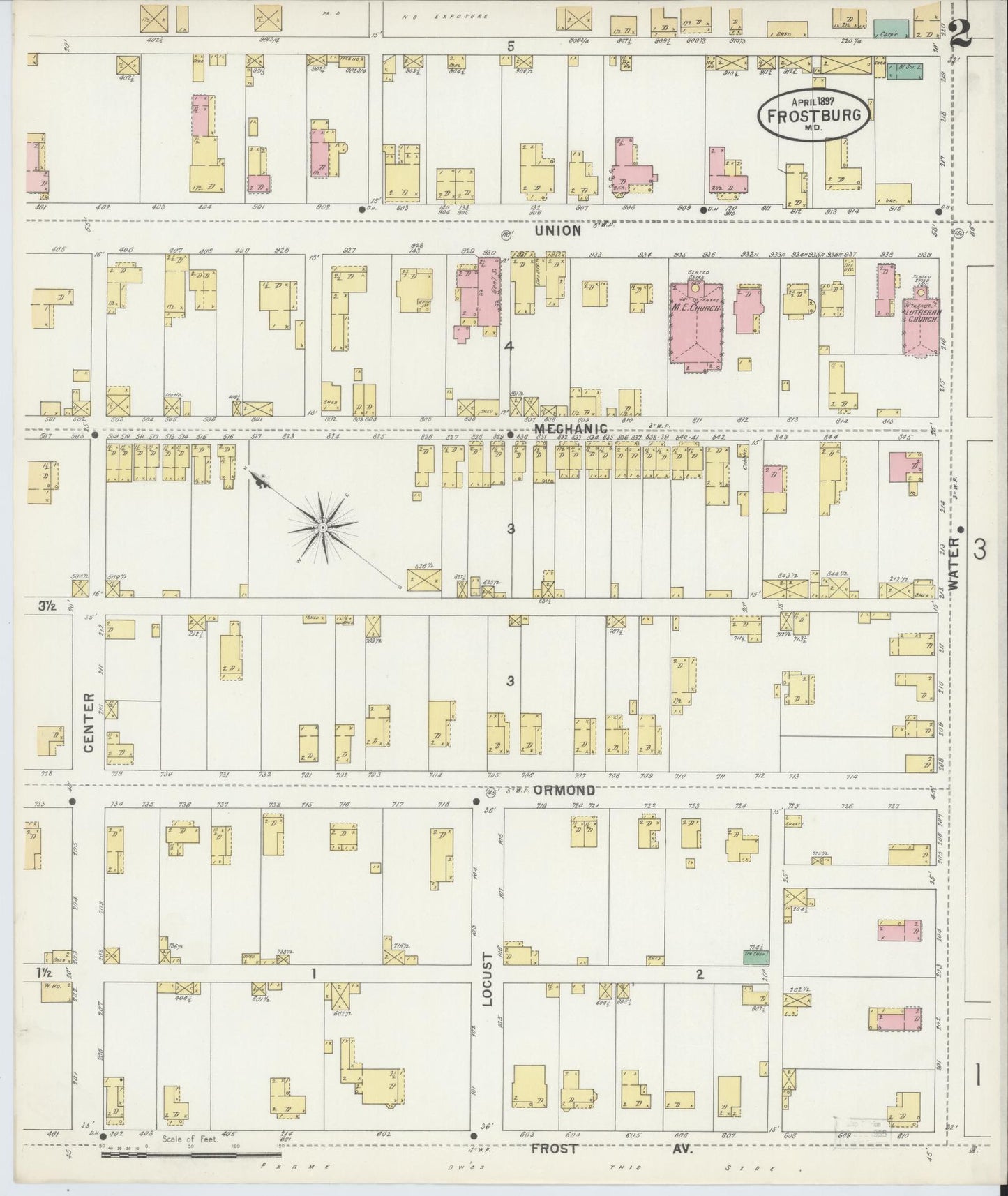 Sanborn Fire Insurance Map from Frostburg, Allegany County, Maryland (1897), Sheet #0002 - Historic Sanborn Fire Insurance Map Print, vintage old map wall art
