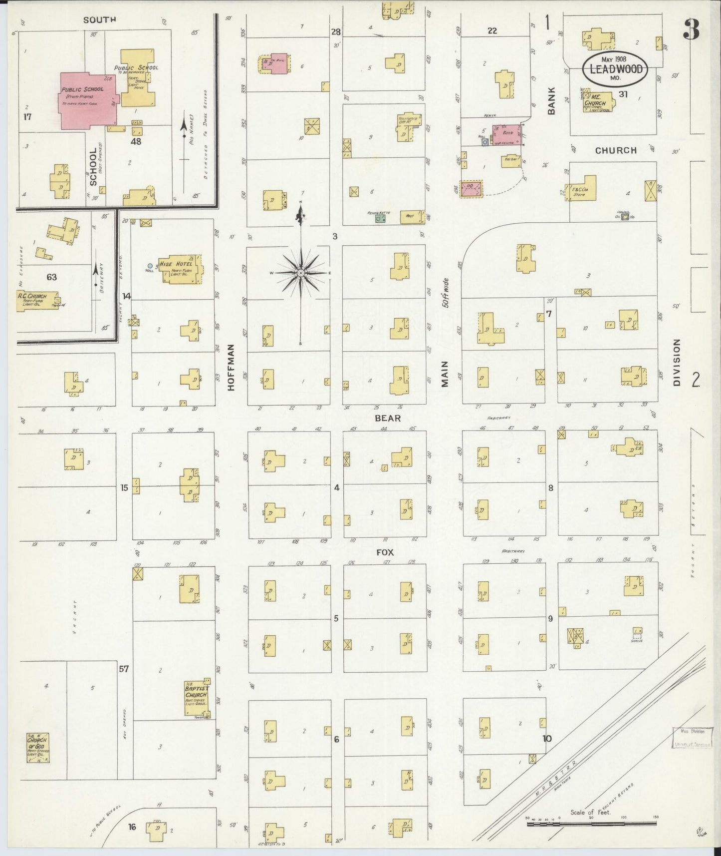 Sanborn Fire Insurance Map from Leadwood, Saint Francois County, Missouri (1908), Sheet #0003 - Historic Sanborn Fire Insurance Map Print, vintage old map wall art, antique decor, genealogy gift, Missouri Missouri map