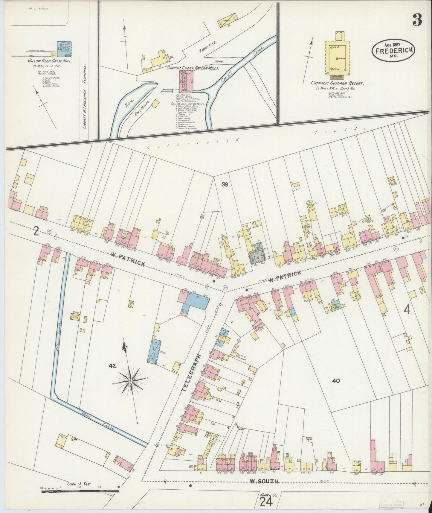 Frederick, Maryland - 1897 - Sanborn Fire Insurance Map, Sheet #0003 - Historic Sanborn Fire Insurance Map Print, Frederick Maryland 1897 0003 vintage old map wall art