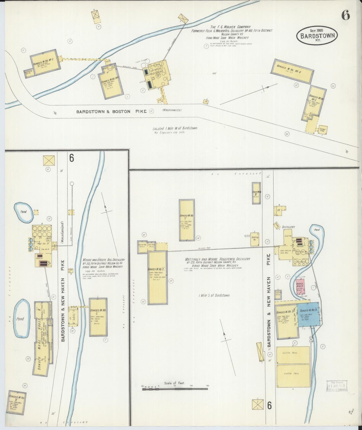 Sanborn Fire Insurance Map from Bardstown, Nelson County, Kentucky (1905), Sheet #0006 - Historic Sanborn Fire Insurance Map Print, vintage old map wall art, antique decor, genealogy gift, Kentucky Kentucky map