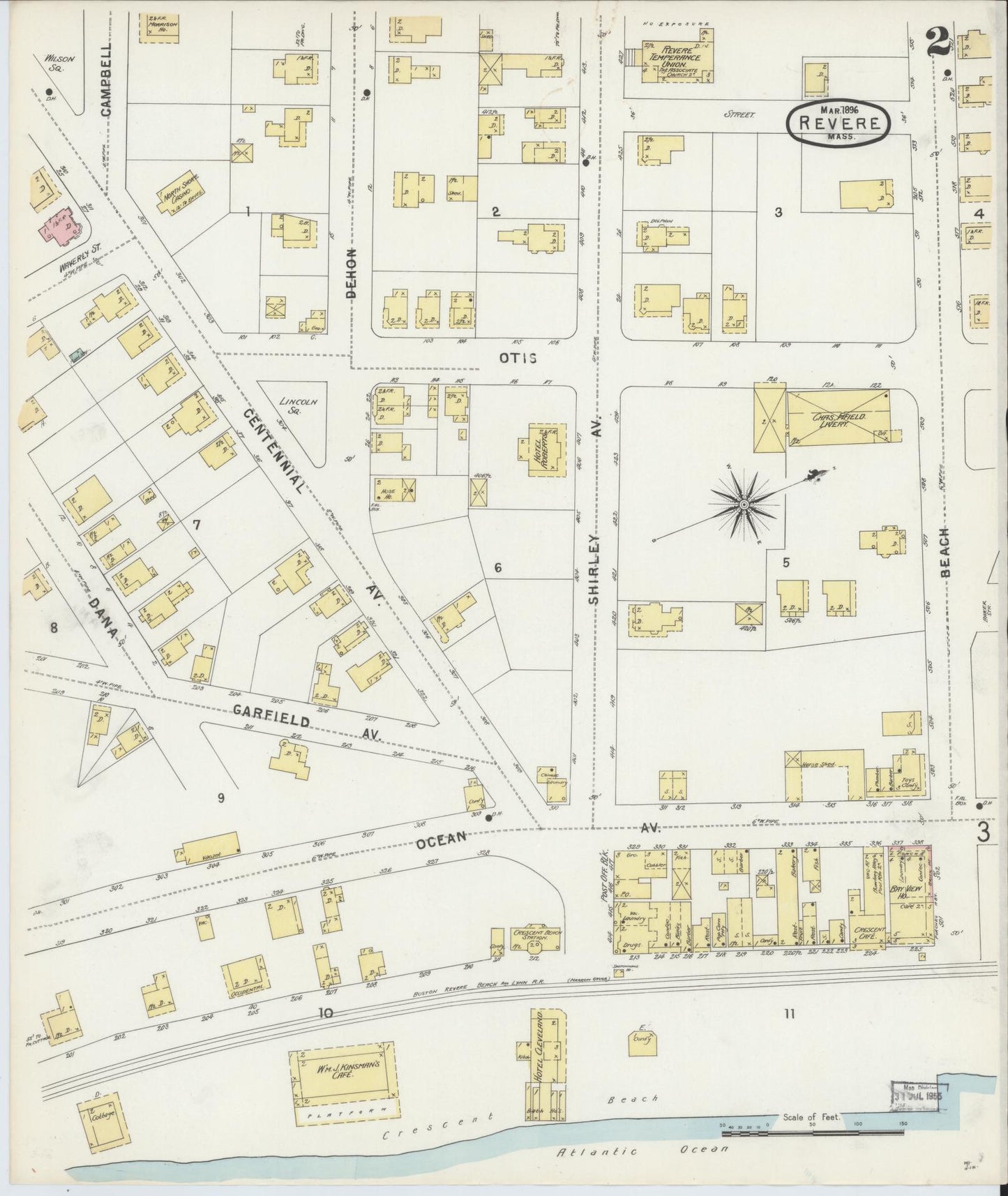 Sanborn Fire Insurance Map from Revere, Suffolk County, Massachusetts (1896), Sheet #0002 - Historic Sanborn Fire Insurance Map Print, vintage old map wall art, antique decor, genealogy gift, Massachusetts Massachusetts map