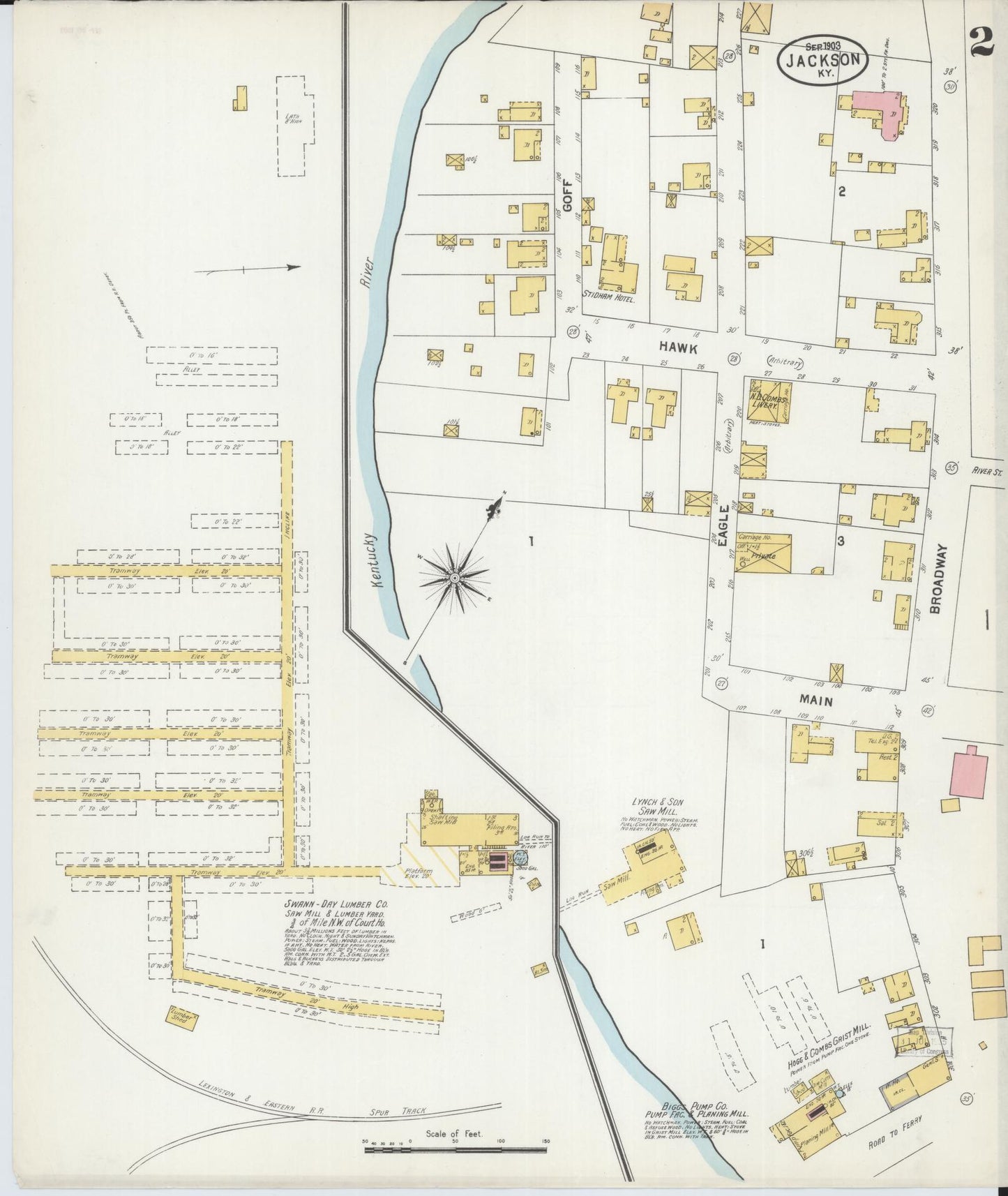 Sanborn Fire Insurance Map from Jackson, Breathitt County, Kentucky (1903), Sheet #0002 - Historic Sanborn Fire Insurance Map Print, vintage old map wall art, antique decor, genealogy gift, Kentucky Kentucky map