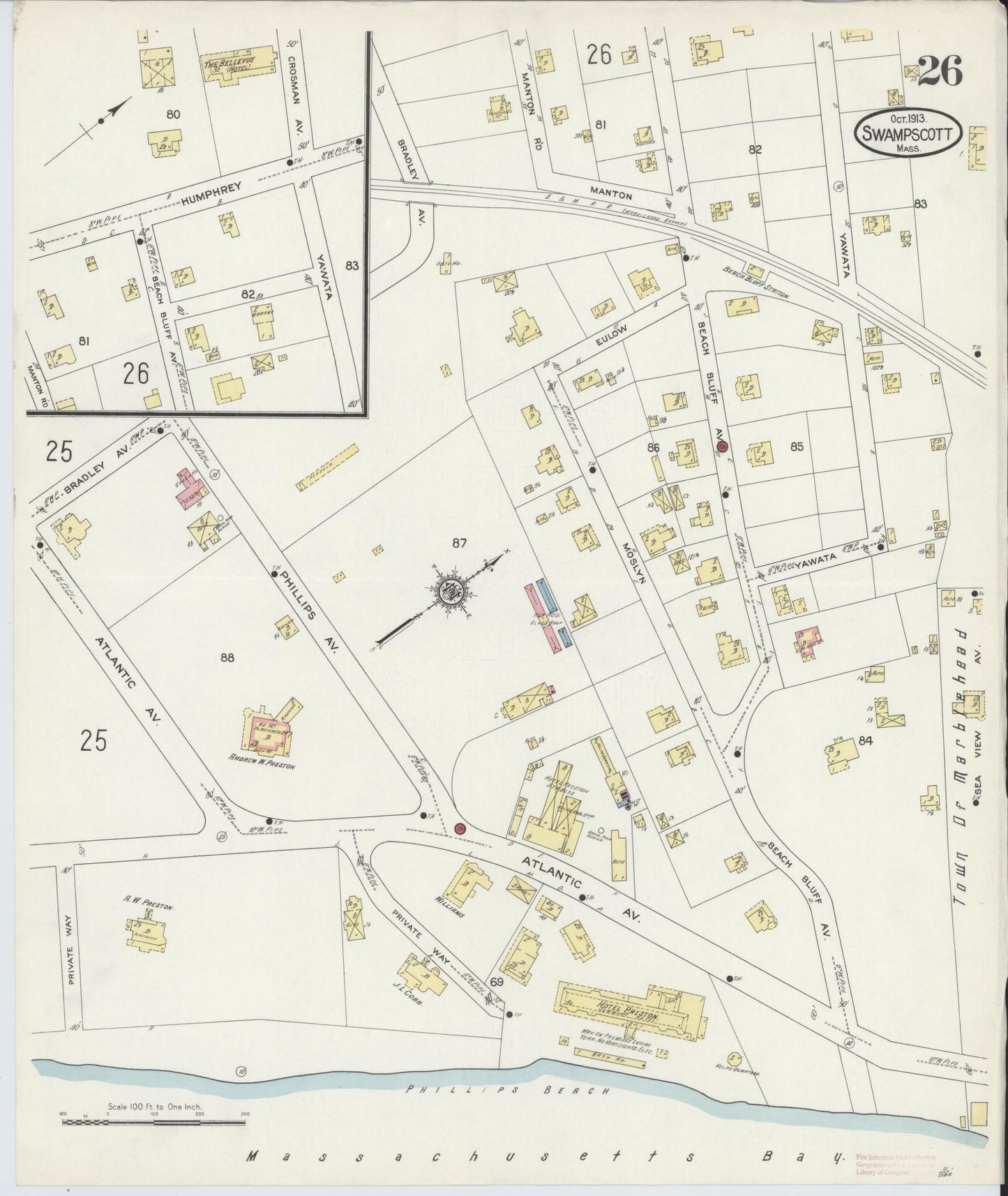 Sanborn Fire Insurance Map from Swampscott, Essex County, Massachusetts (1913), Sheet #0026 - Historic Sanborn Fire Insurance Map Print, vintage old map wall art, antique decor, genealogy gift, Massachusetts Massachusetts map