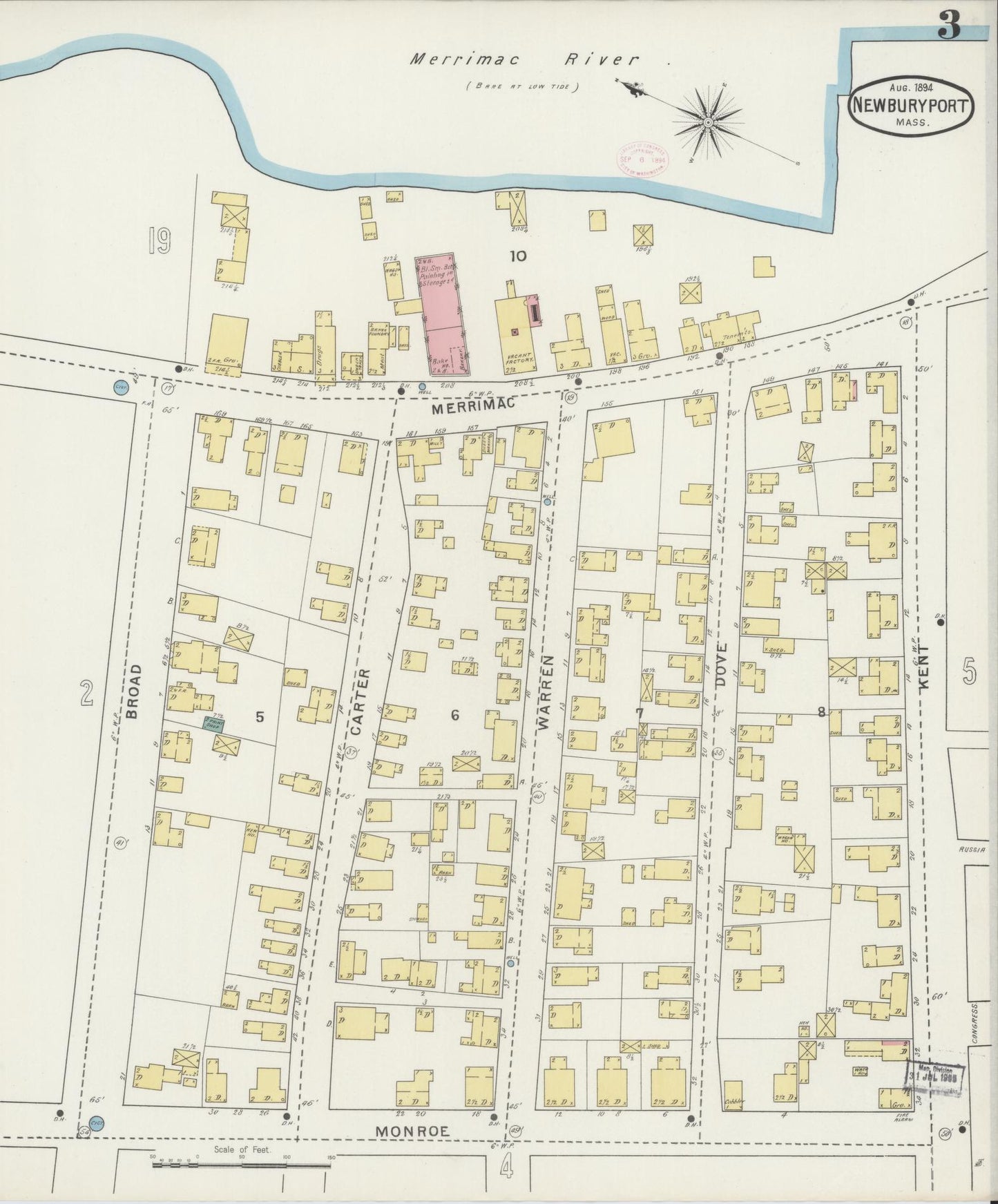 Sanborn Fire Insurance Map from Newburyport, Essex County, Massachusetts (1894), Sheet #0003 - Historic Sanborn Fire Insurance Map Print, vintage old map wall art, antique decor, genealogy gift, Massachusetts Massachusetts map