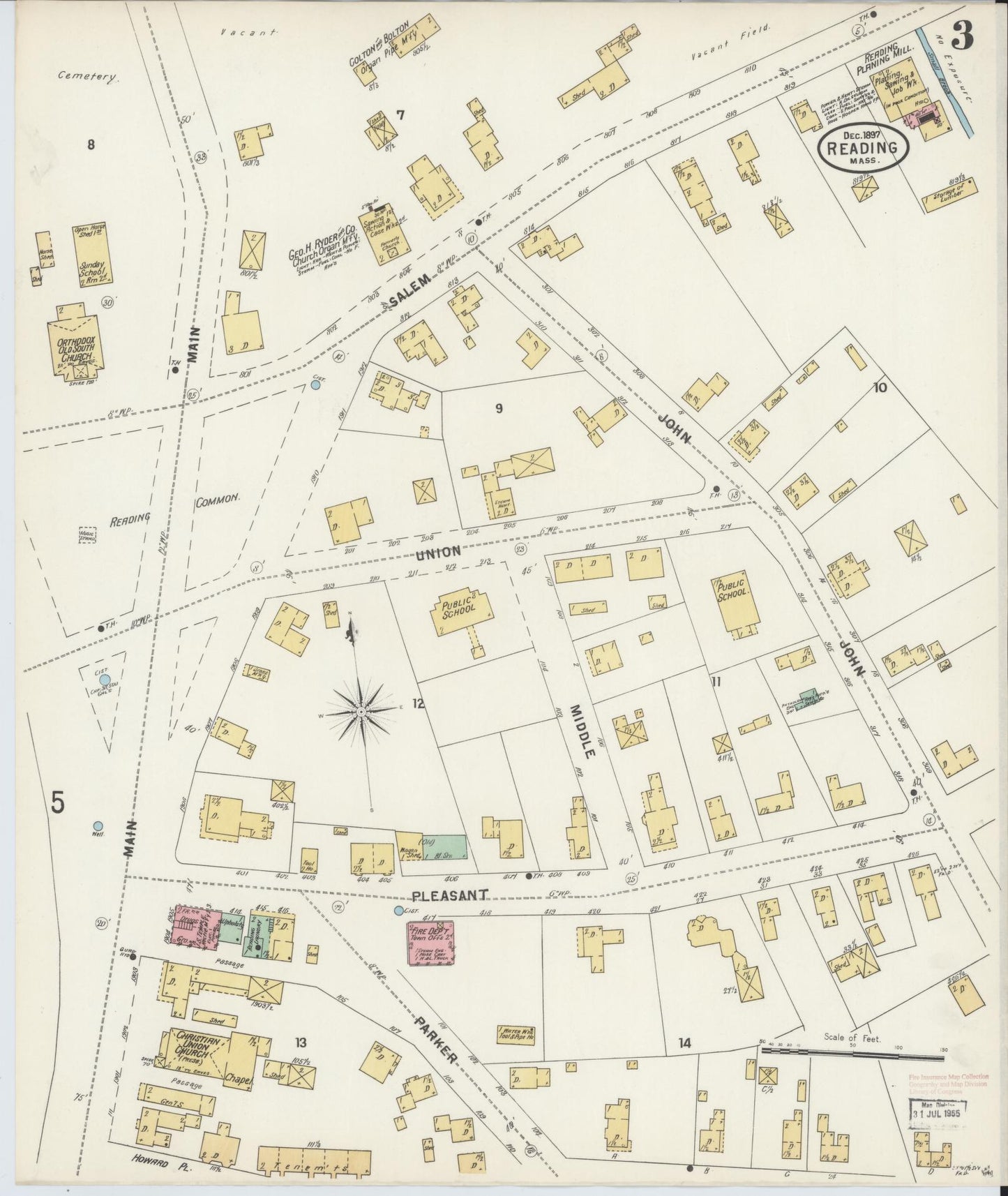 Sanborn Fire Insurance Map from Reading, Middlesex County, Massachusetts (1897), Sheet #0003 - Historic Sanborn Fire Insurance Map Print, vintage old map wall art, antique decor, genealogy gift, Massachusetts Massachusetts map