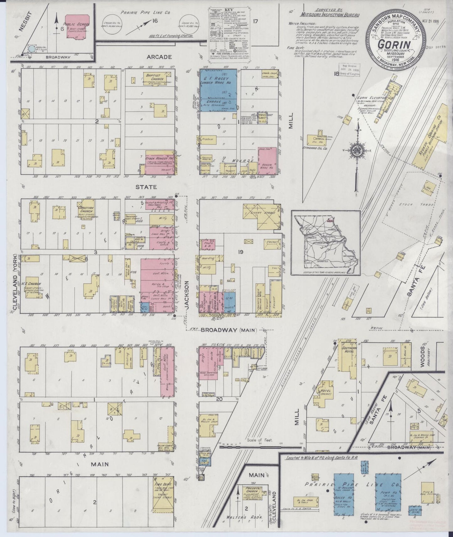 Sanborn Fire Insurance Map from Gorin, Scotland County, Missouri (1916), Sheet #0001 - Historic Sanborn Fire Insurance Map Print, vintage old map wall art, antique decor, genealogy gift, Missouri Missouri map