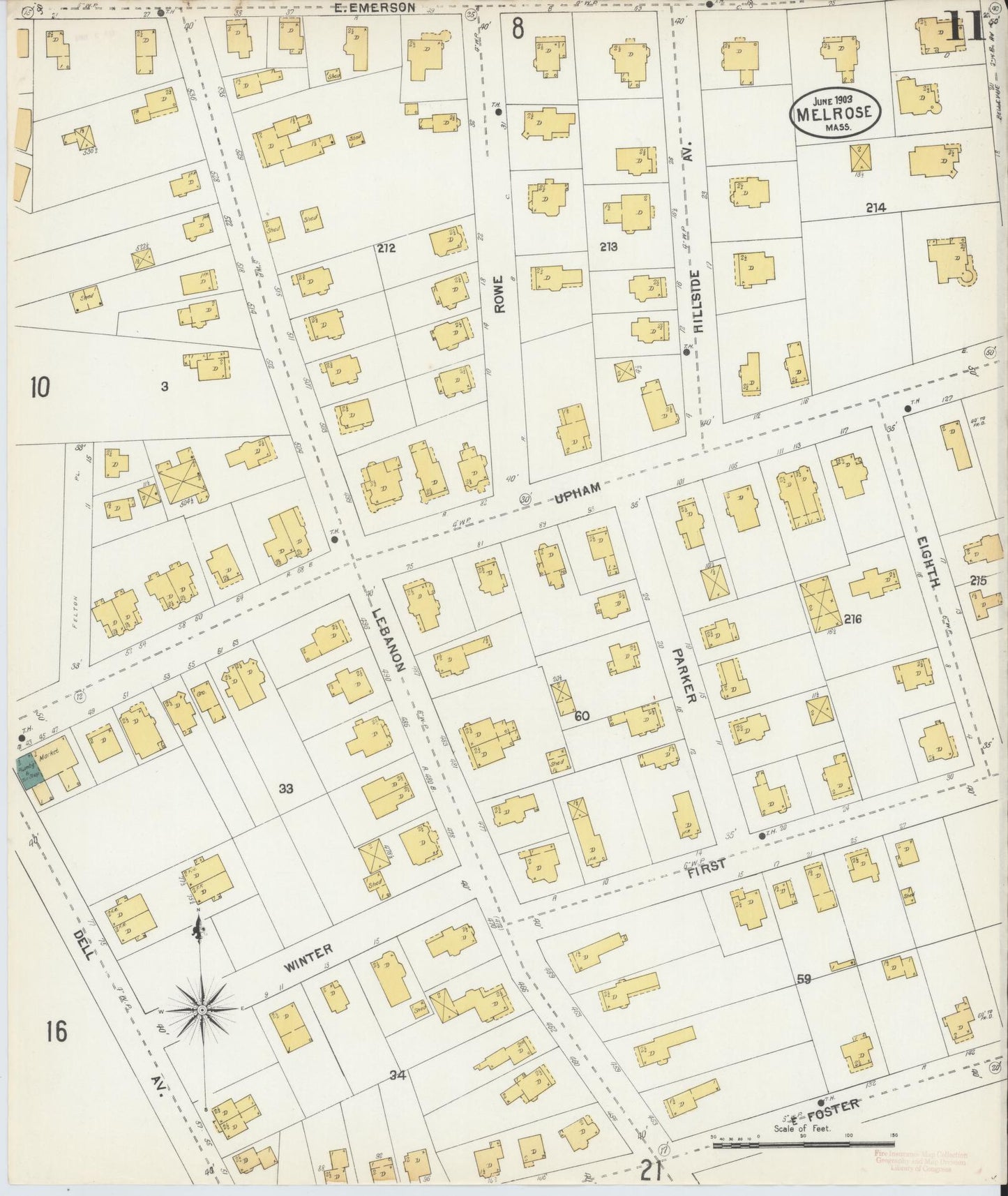 Sanborn Fire Insurance Map from Melrose, Middlesex County, Massachusetts (1903), Sheet #0011 - Historic Sanborn Fire Insurance Map Print, vintage old map wall art, antique decor, genealogy gift, Massachusetts Massachusetts map
