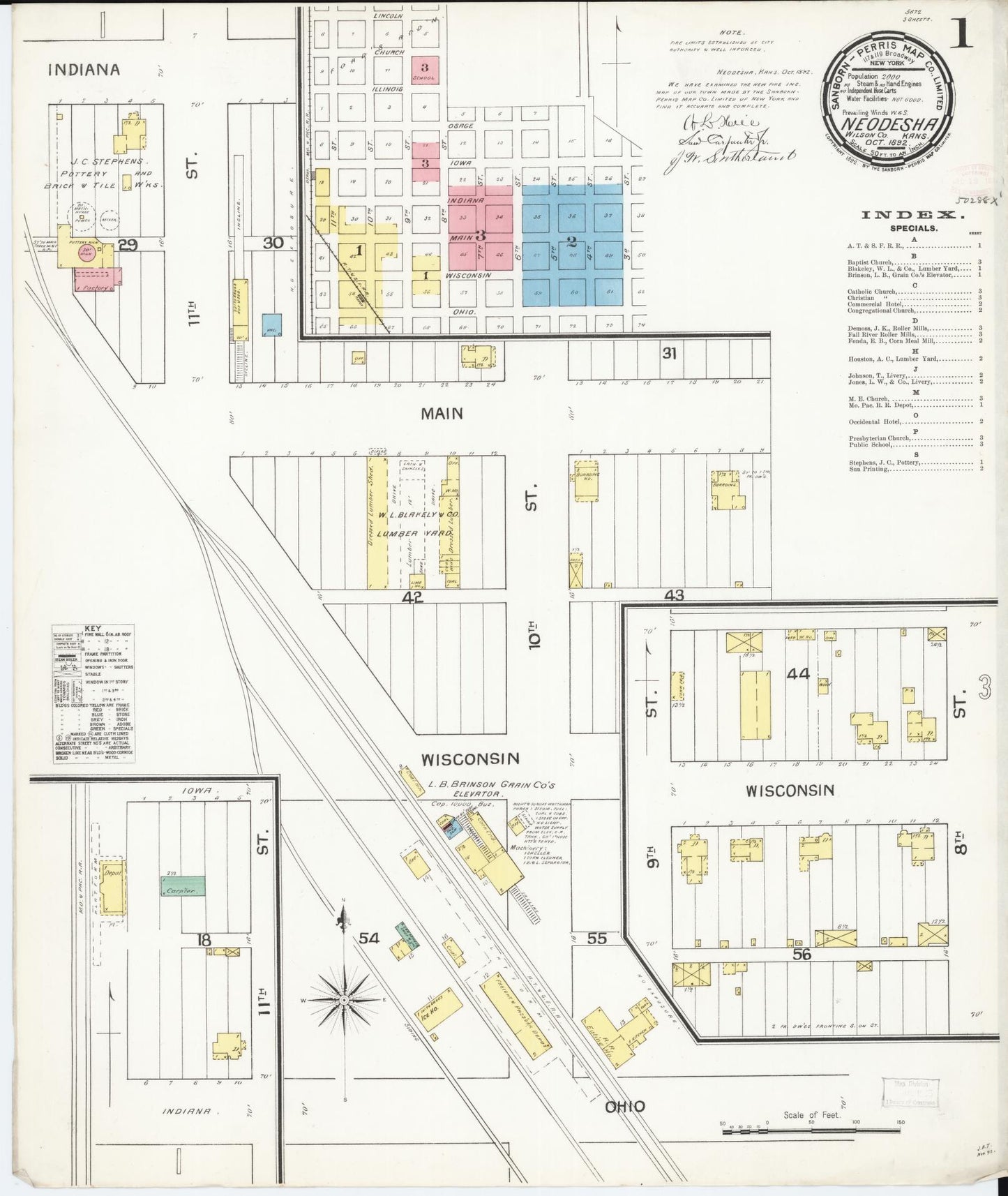 Sanborn Fire Insurance Map from Neodesha, Wilson County, Kansas. (1892) – Historic Sanborn Fire Insurance Map Print