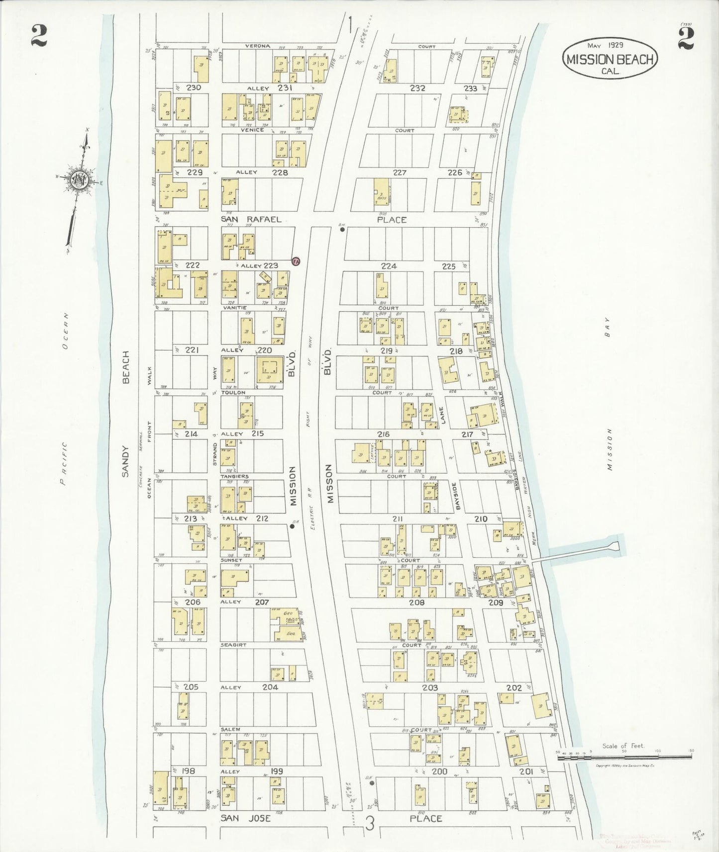 Sanborn Fire Insurance Map from Mission Beach, San Diego County, California (1929), Sheet #0002 - Historic Sanborn Fire Insurance Map Print, vintage old map wall art, antique decor, genealogy gift, California California map