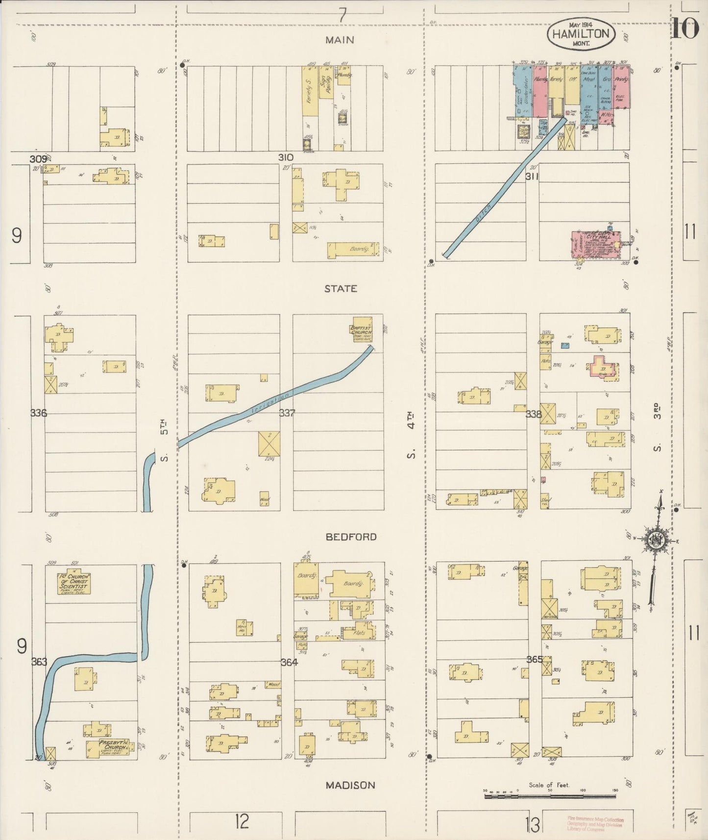 Sanborn Fire Insurance Map from Hamilton, Ravalli County, Montana (1914), Sheet #0010 - Historic Sanborn Fire Insurance Map Print, vintage old map wall art, antique decor, genealogy gift, Montana Montana map