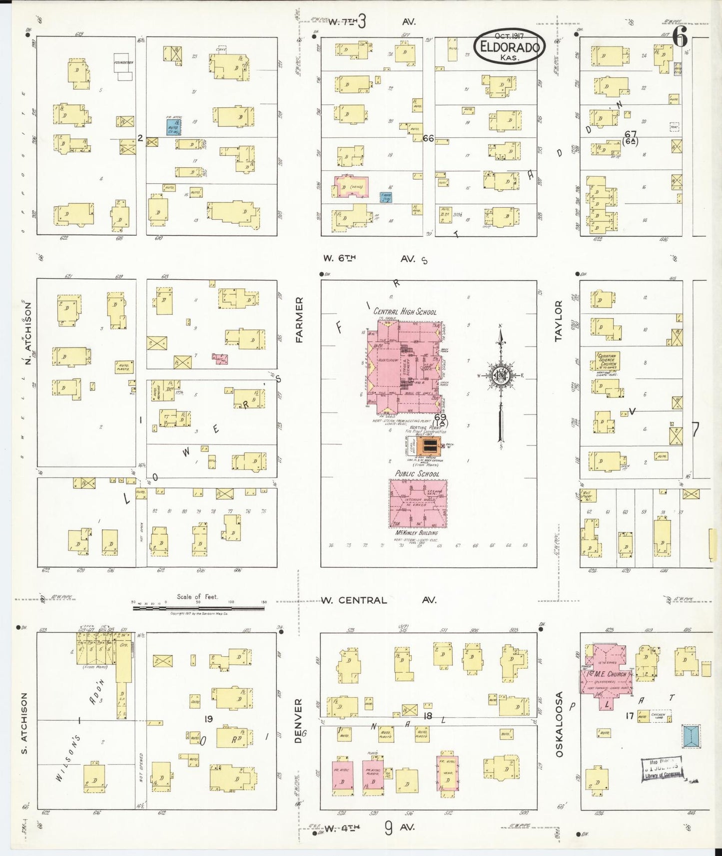 Sanborn Fire Insurance Map from El Dorado, Butler County, Kansas (1917), Sheet #0006 - Historic Sanborn Fire Insurance Map Print, vintage old map wall art, antique decor, genealogy gift, Kansas Kansas map