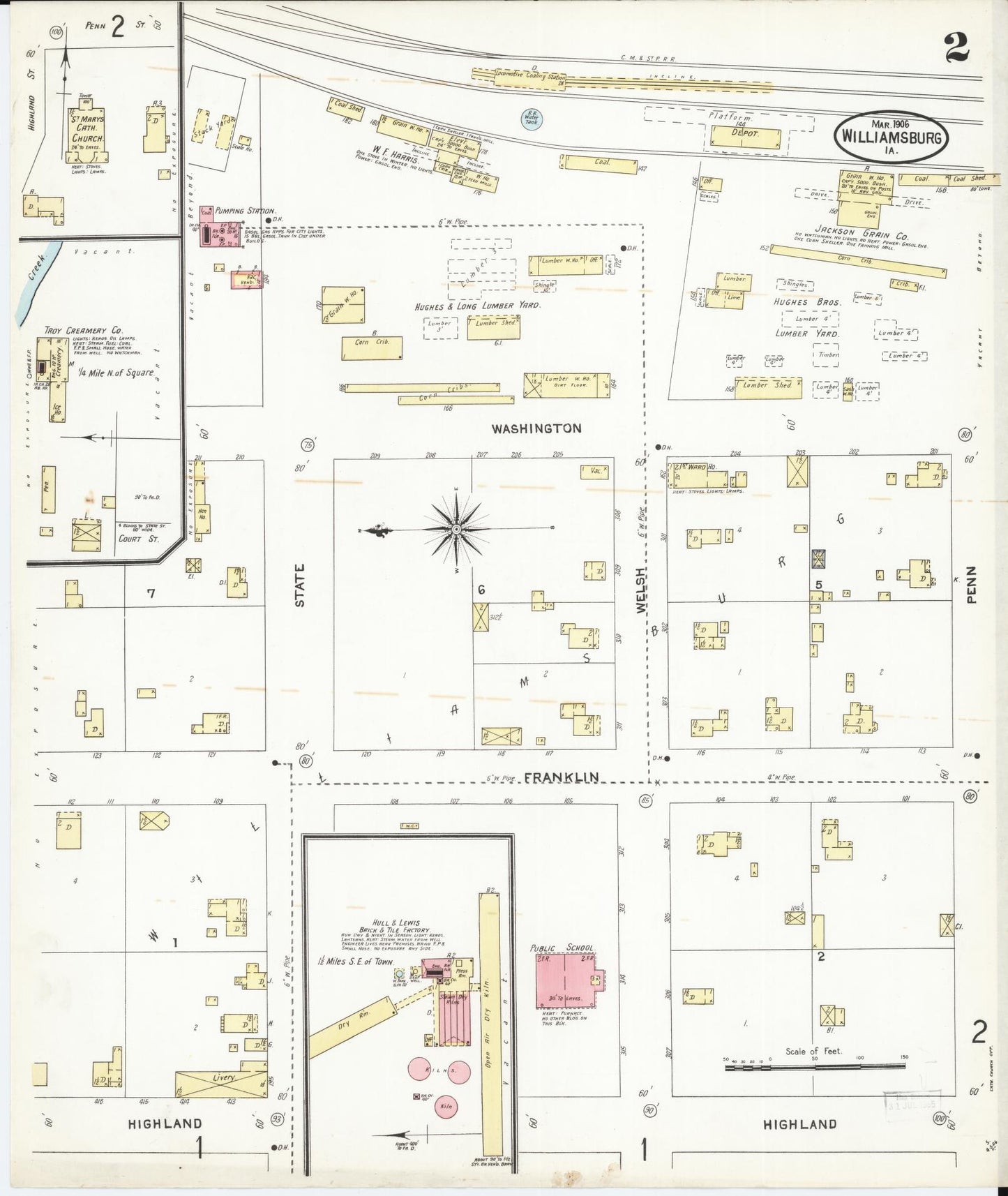 Sanborn Fire Insurance Map from Williamsburg, Iowa County, Iowa (1906), Sheet #0002 - Historic Sanborn Fire Insurance Map Print