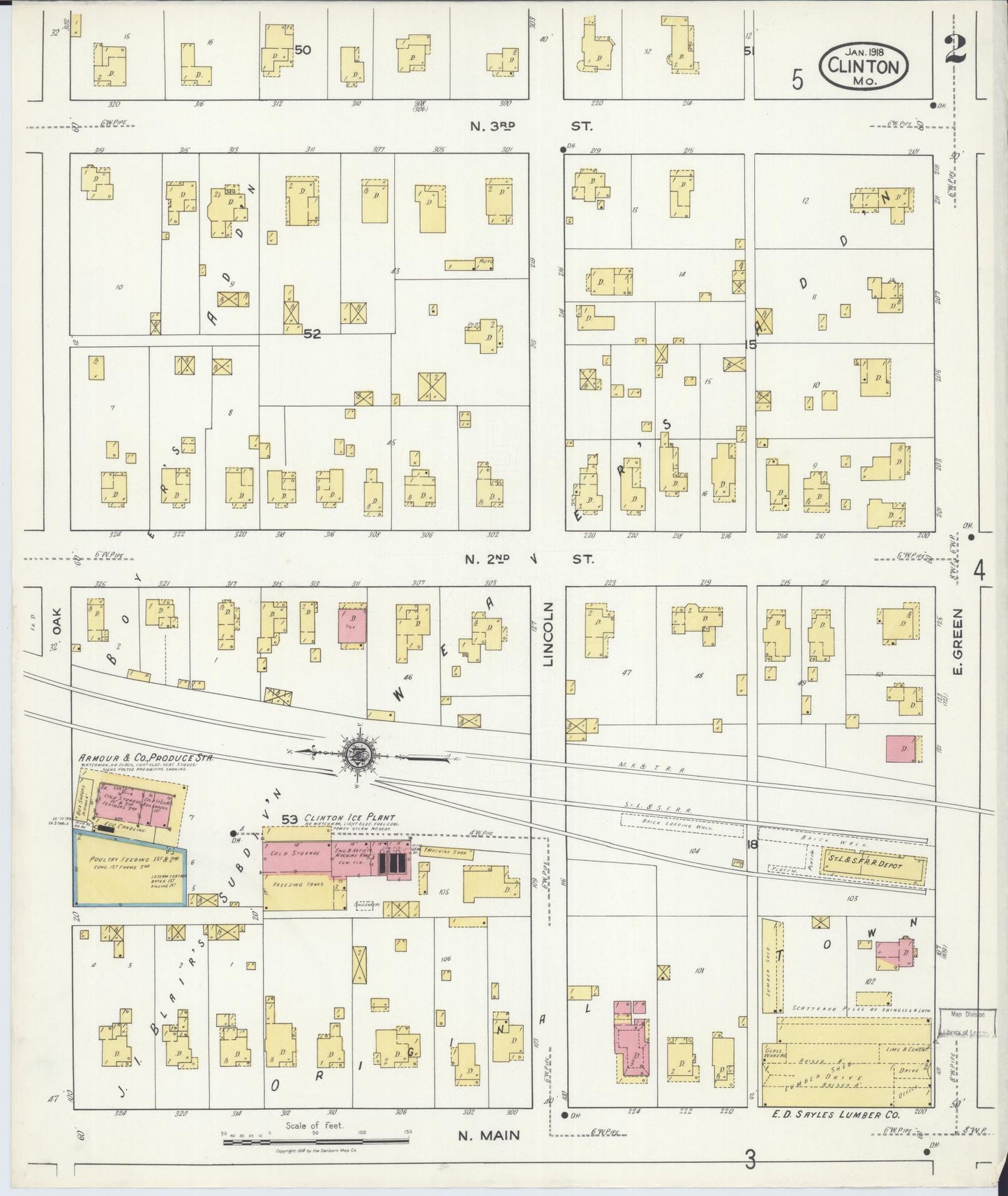 Sanborn Fire Insurance Map from Clinton, Henry County, Missouri (1918), Sheet #0002 - Historic Sanborn Fire Insurance Map Print, vintage old map wall art, antique decor, genealogy gift, Missouri Missouri map