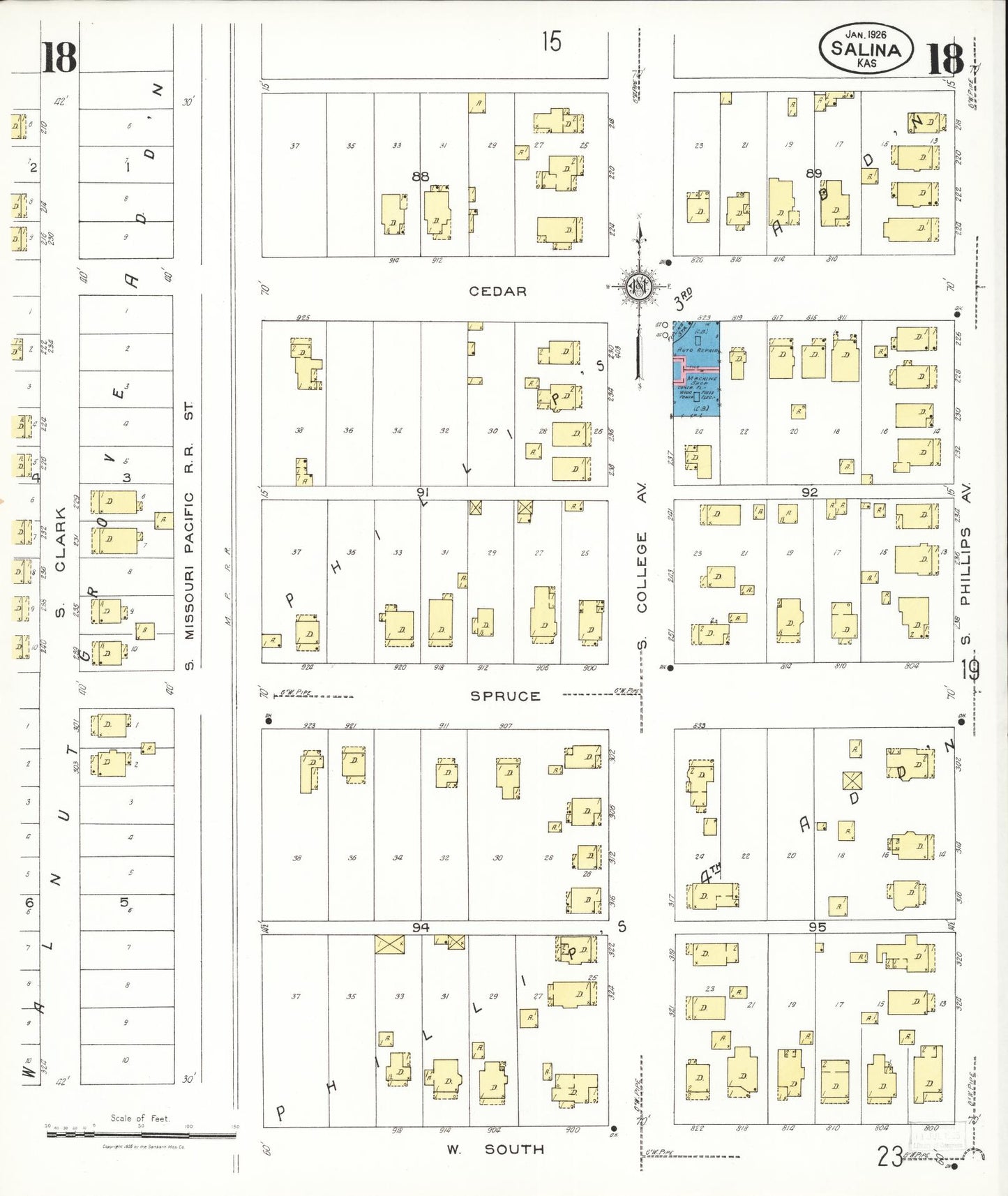 Sanborn Fire Insurance Map from Salina, Saline County, Kansas (1926), Sheet #0018 - Historic Sanborn Fire Insurance Map Print, vintage old map wall art, antique decor, genealogy gift, Kansas Kansas map