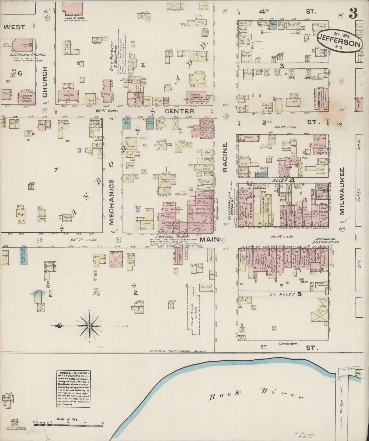Sanborn Fire Insurance Map from Jefferson, Jefferson County, Wisconsin (1884), Sheet #0003 - Complete Map Set gallery image, historic Sanborn map, vintage wall art, Wisconsin Wisconsin