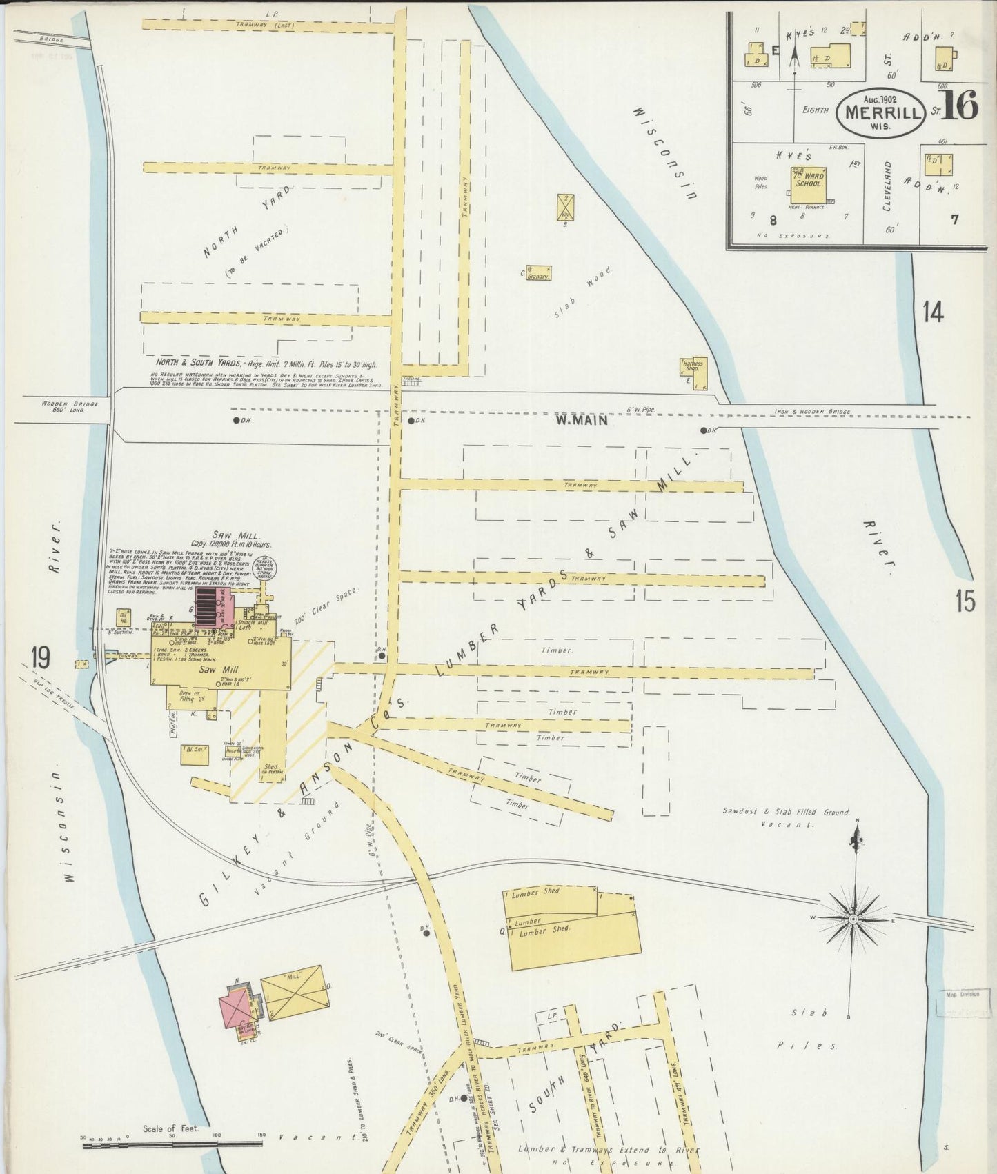 Sanborn Fire Insurance Map from Merrill, Lincoln County, Wisconsin (1902), Sheet #0016 - Historic Sanborn Fire Insurance Map Print, vintage old map wall art, antique decor, genealogy gift, Wisconsin Wisconsin map
