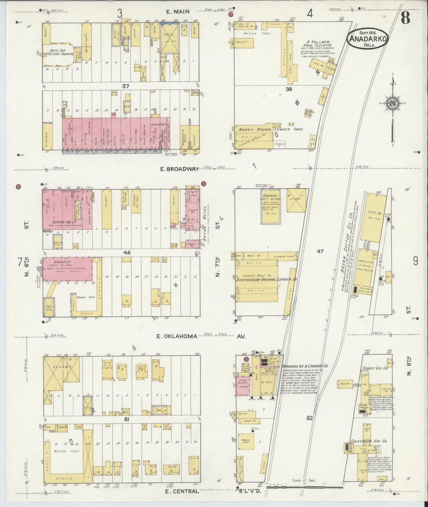 Sanborn Fire Insurance Map from Anadarko, Caddo County, Oklahoma (1916), Sheet #0008 - Historic Sanborn Fire Insurance Map Print, vintage old map wall art, antique decor, genealogy gift, Oklahoma Oklahoma map