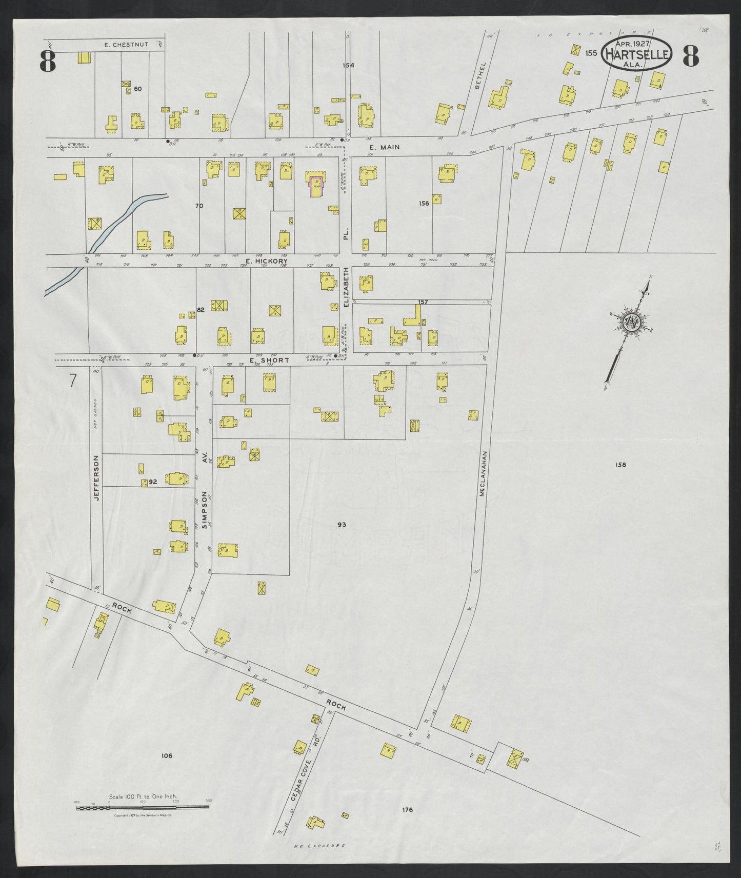 Sanborn Fire Insurance Map from Hartselle, Morgan County, Alabama (1927), Sheet #0008 - Complete Map Set gallery image, historic Sanborn map, vintage wall art, Alabama Alabama