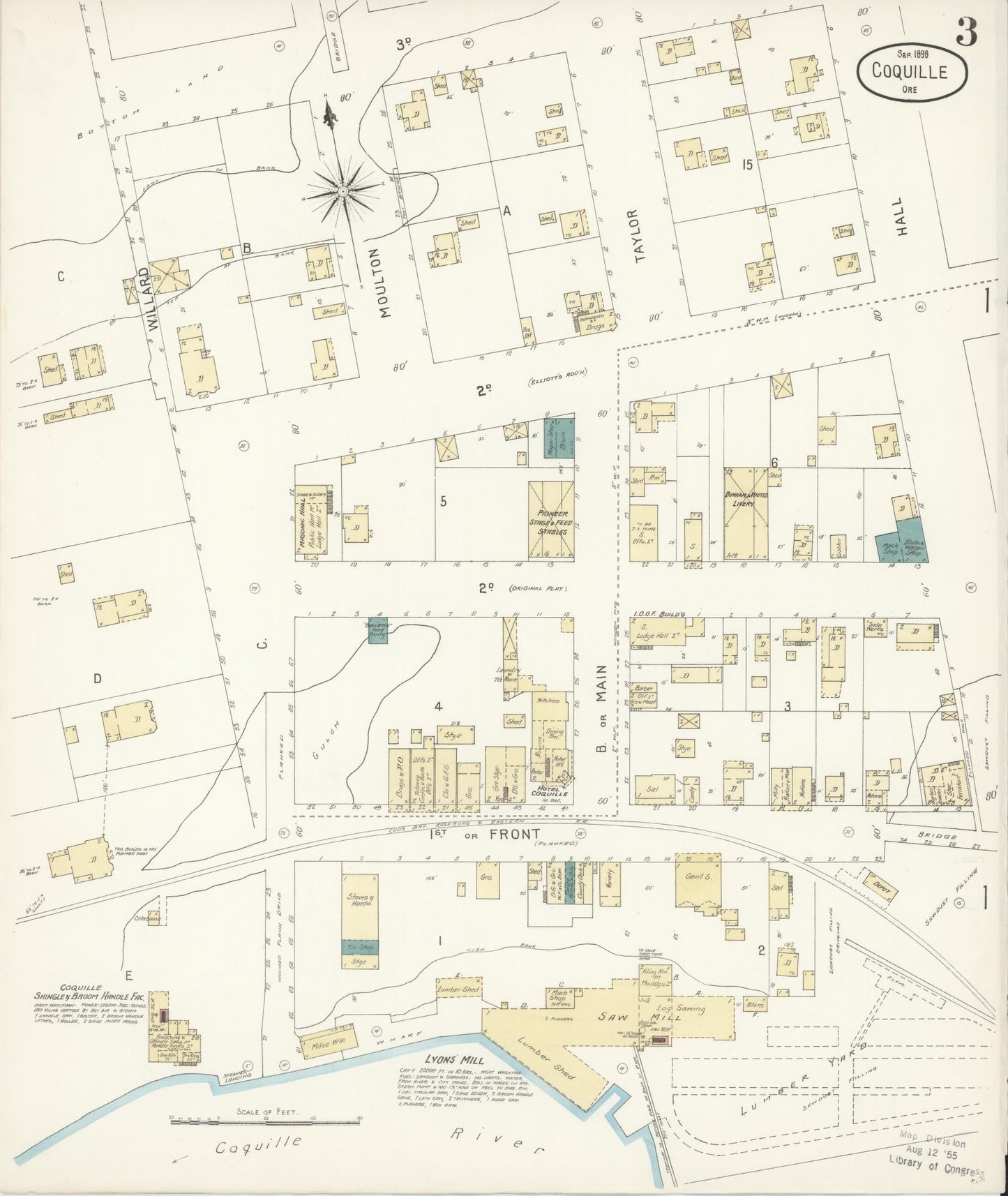 Sanborn Fire Insurance Map from Coquille, Coos County, Oregon (1898), Sheet #0003 - Historic Sanborn Fire Insurance Map Print, vintage old map wall art, antique decor, genealogy gift, Oregon Oregon map