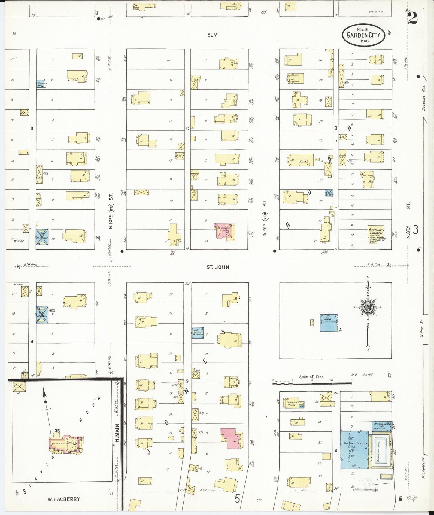 Sanborn Fire Insurance Map from Garden City, Finney County, Kansas (1911), Sheet #0002 - Historic Sanborn Fire Insurance Map Print, vintage old map wall art, antique decor, genealogy gift, Kansas Kansas map