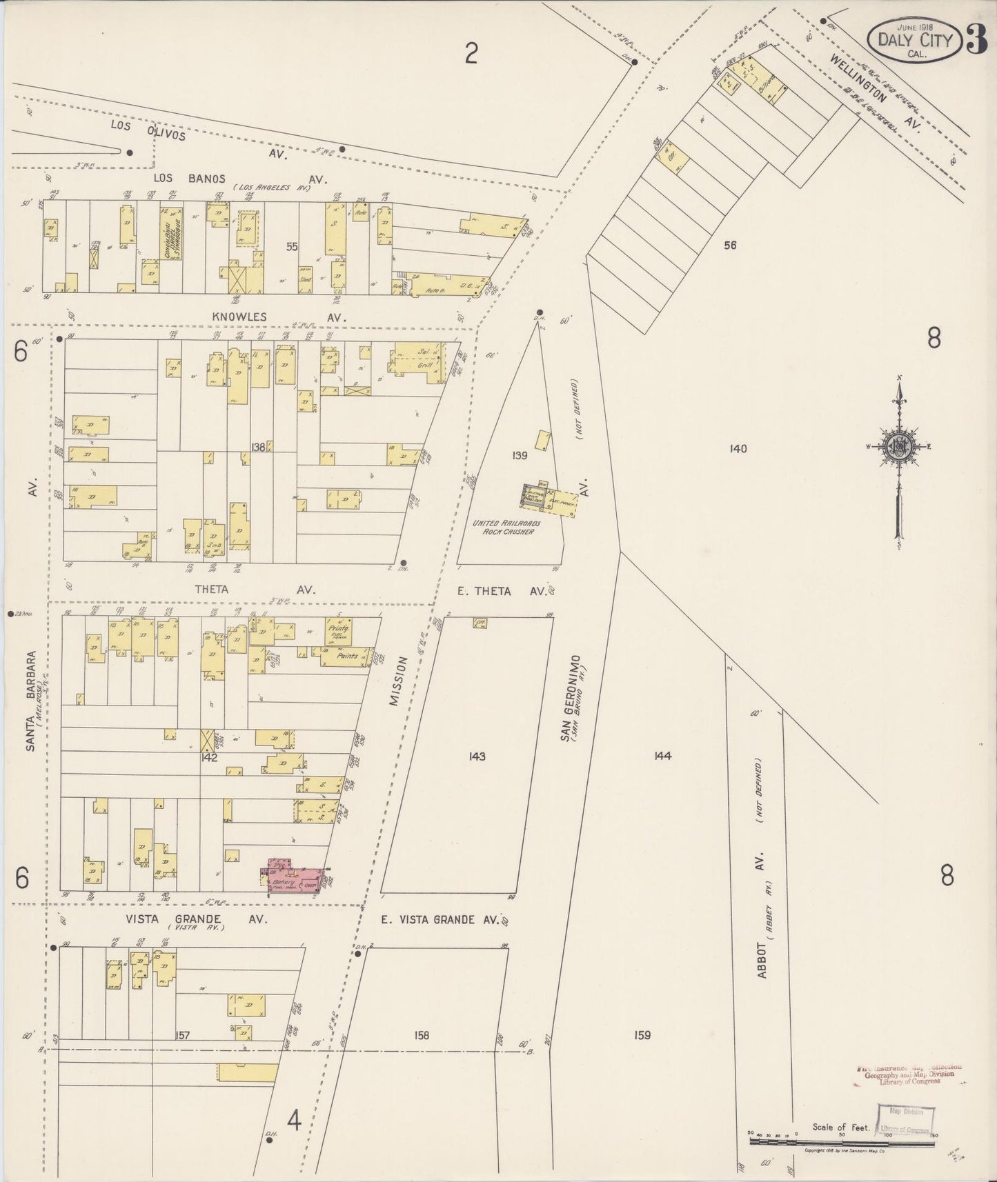 Sanborn Fire Insurance Map from Daly City, San Mateo County, California (1918), Sheet #0003 - Historic Sanborn Fire Insurance Map Print, vintage old map wall art, antique decor, genealogy gift, California California map