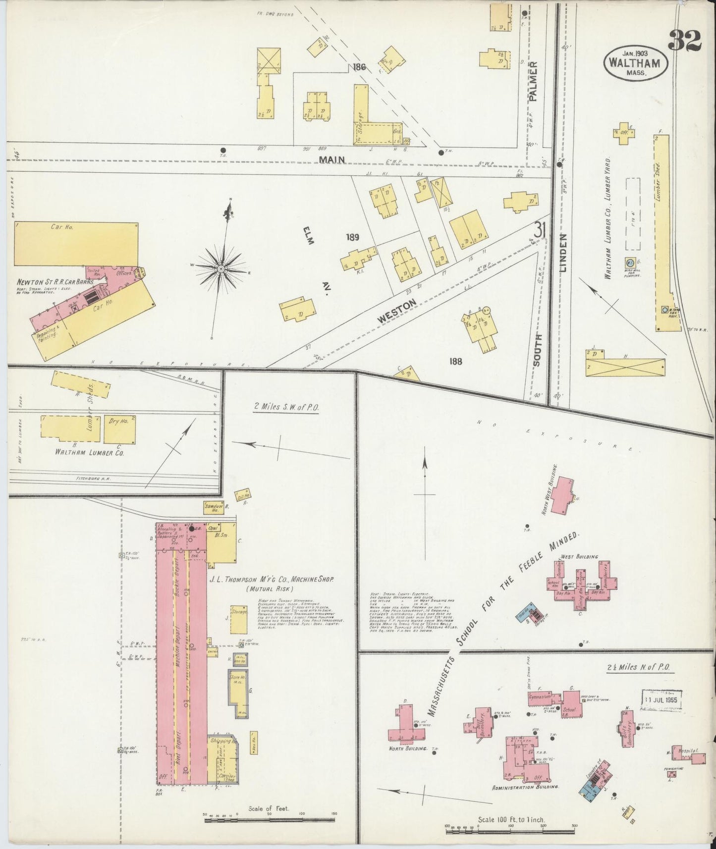 Sanborn Fire Insurance Map from Waltham, Middlesex County, Massachusetts (1903), Sheet #0032 - Historic Sanborn Fire Insurance Map Print, vintage old map wall art, antique decor, genealogy gift, Massachusetts Massachusetts map