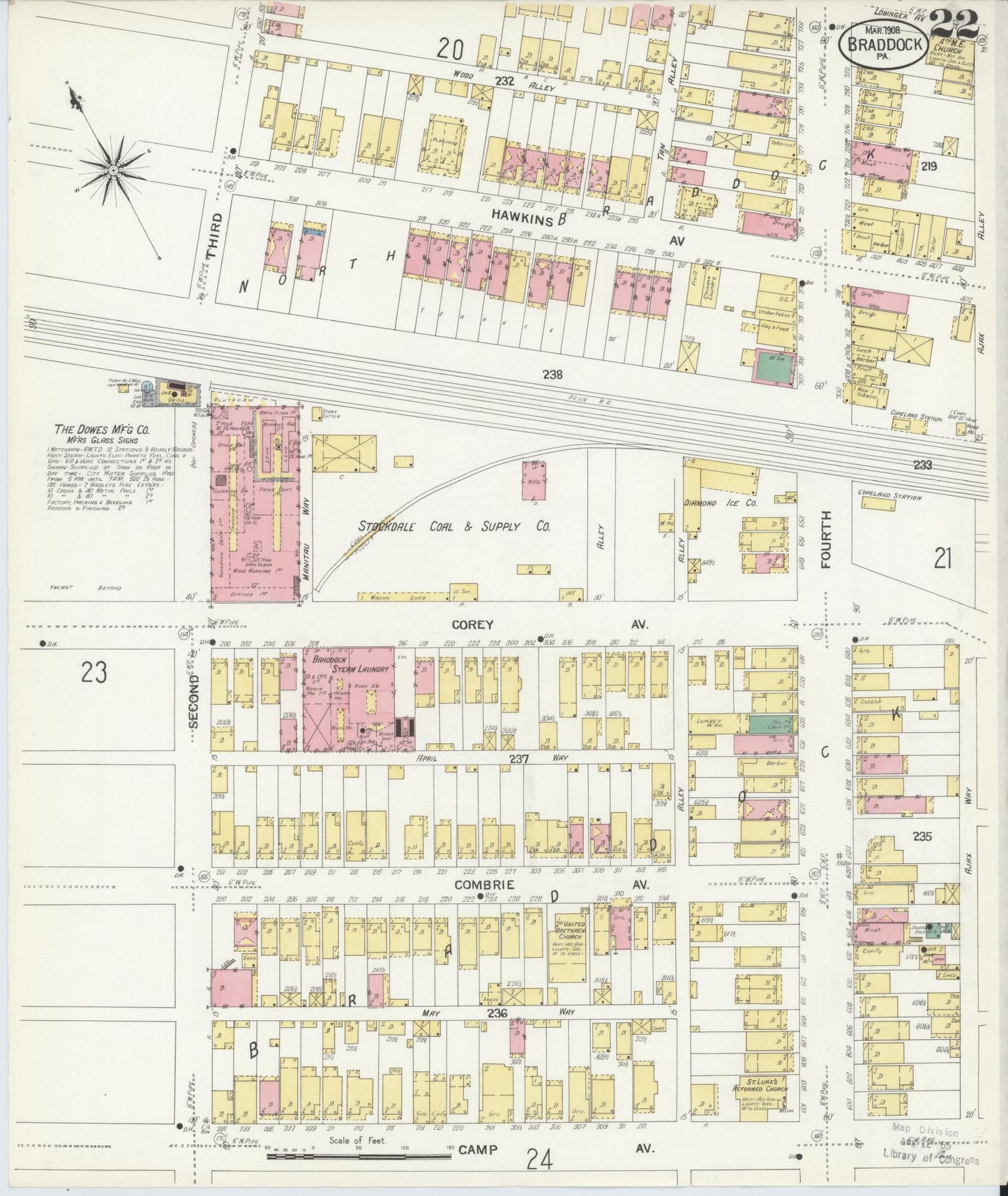 Sanborn Fire Insurance Map from Braddock, Allegheny County, Pennsylvania (1908), Sheet #0022 - Historic Sanborn Fire Insurance Map Print, vintage old map wall art, antique decor, genealogy gift, Pennsylvania Pennsylvania map