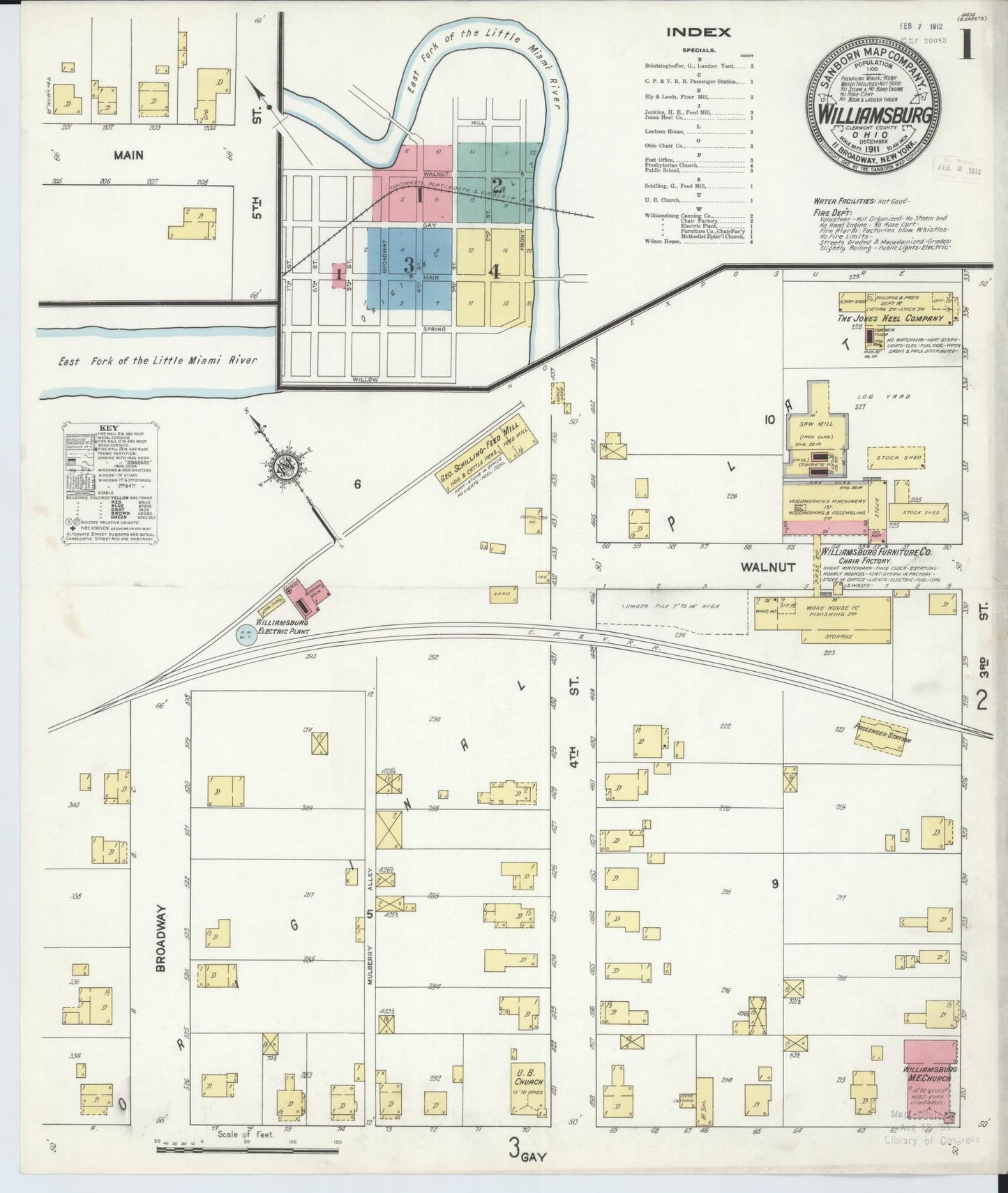 Sanborn Fire Insurance Map from Williamsburg, Clermont County, Ohio (1911), Sheet #0001 - Historic Sanborn Fire Insurance Map Print, vintage old map wall art, antique decor, genealogy gift, Ohio Ohio map