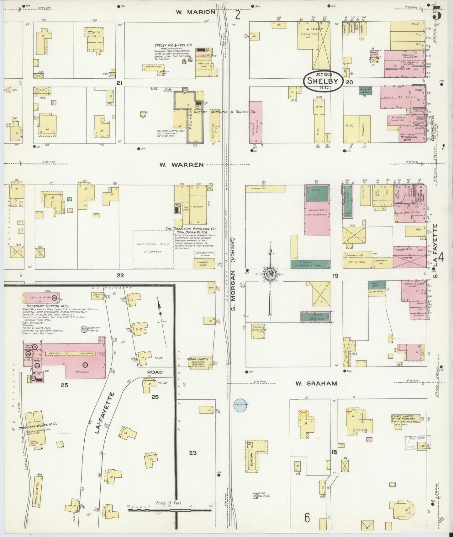 Sanborn Fire Insurance Map from Shelby, Cleveland County, North Carolina (1909), Sheet #0005 - Historic Sanborn Fire Insurance Map Print, vintage old map wall art, antique decor, genealogy gift, North Carolina North Carolina map