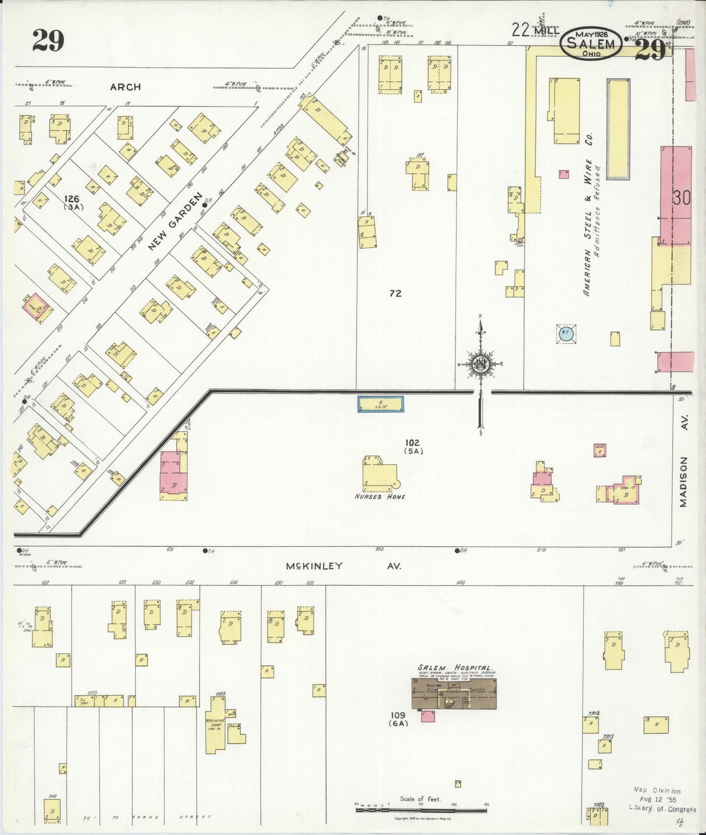 Sanborn Fire Insurance Map from Salem, Columbiana County, Ohio (1926), Sheet #0029 - Historic Sanborn Fire Insurance Map Print, vintage old map wall art, antique decor, genealogy gift, Ohio Ohio map
