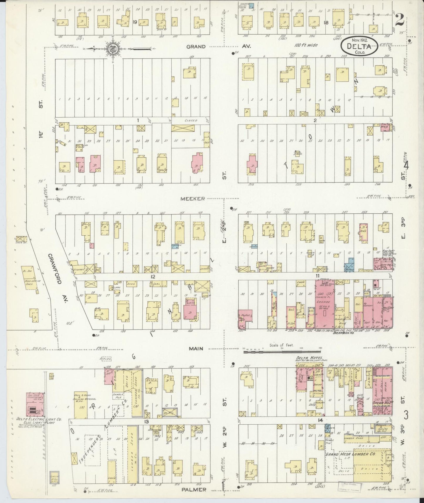 Sanborn Fire Insurance Map from Delta, Delta County, Colorado (1912), Sheet #0002 - Historic Sanborn Fire Insurance Map Print, vintage old map wall art, antique decor, genealogy gift, Colorado Colorado map