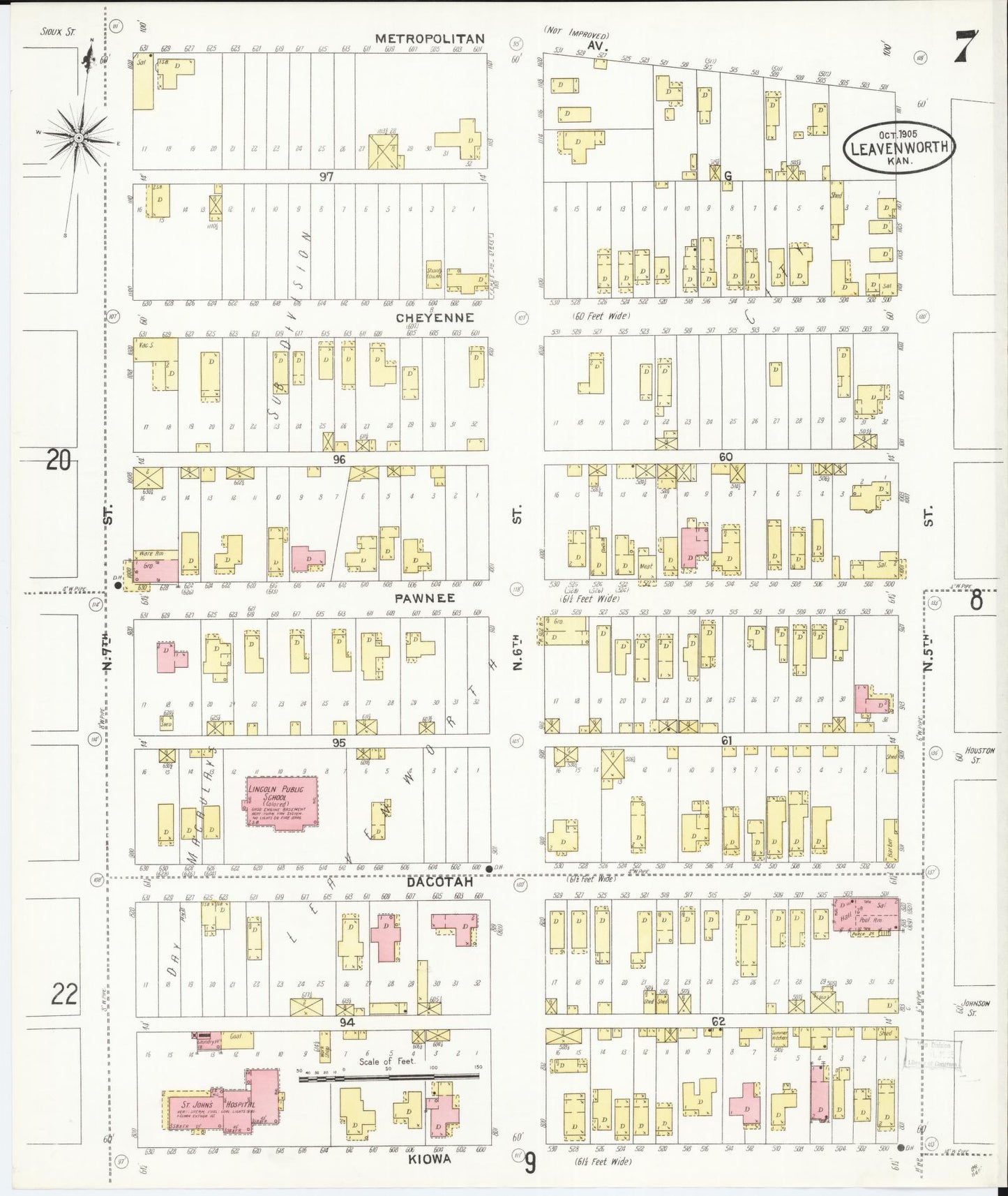 Sanborn Fire Insurance Map from Leavenworth, Leavenworth County, Kansas (1905), Sheet #0008 - Historic Sanborn Fire Insurance Map Print, vintage old map wall art, antique decor, genealogy gift, Kansas Kansas map