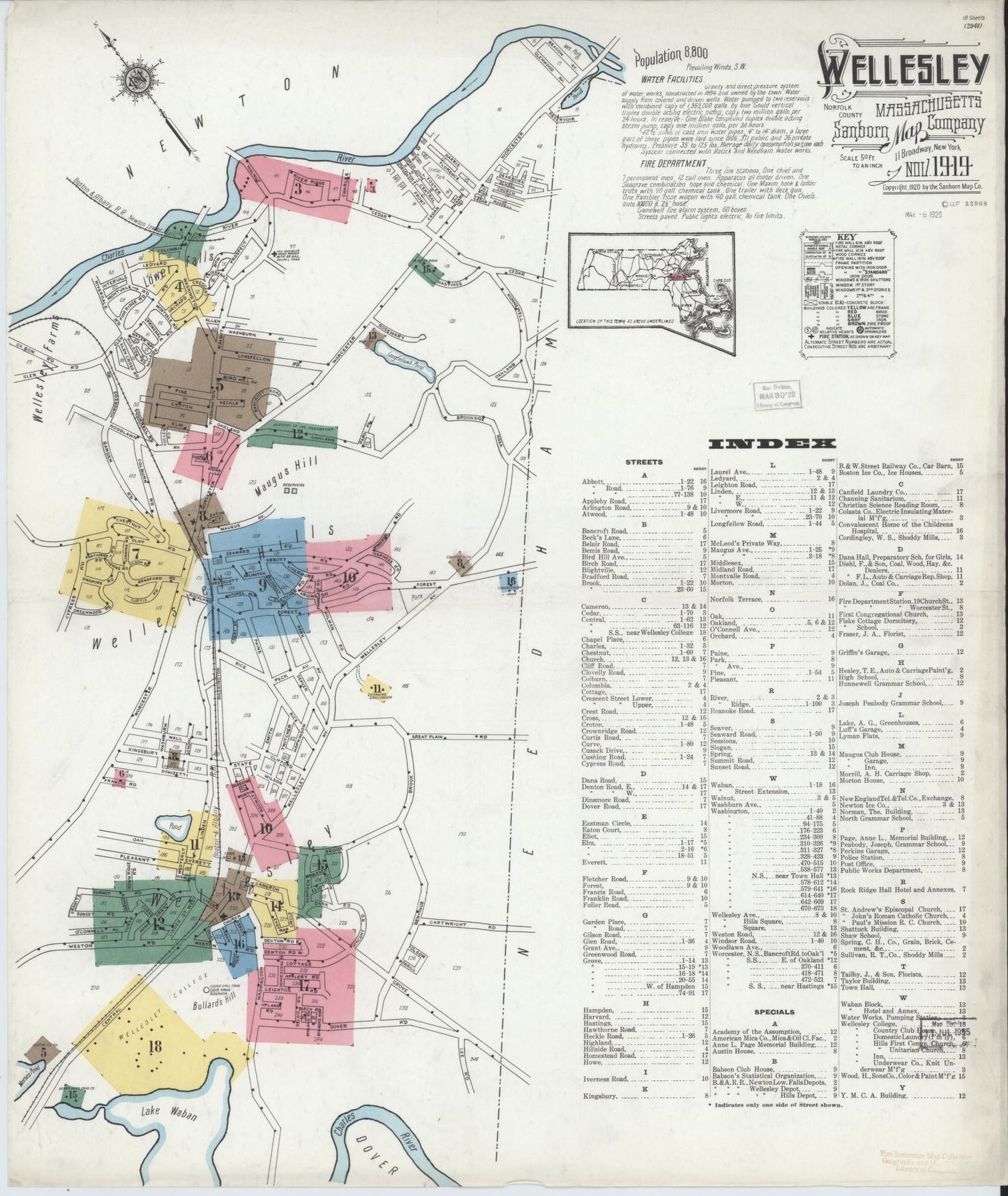 Sanborn Fire Insurance Map from Wellesley, Norfolk County, Massachusetts. (1919) – Historic Sanborn Fire Insurance Map Print
