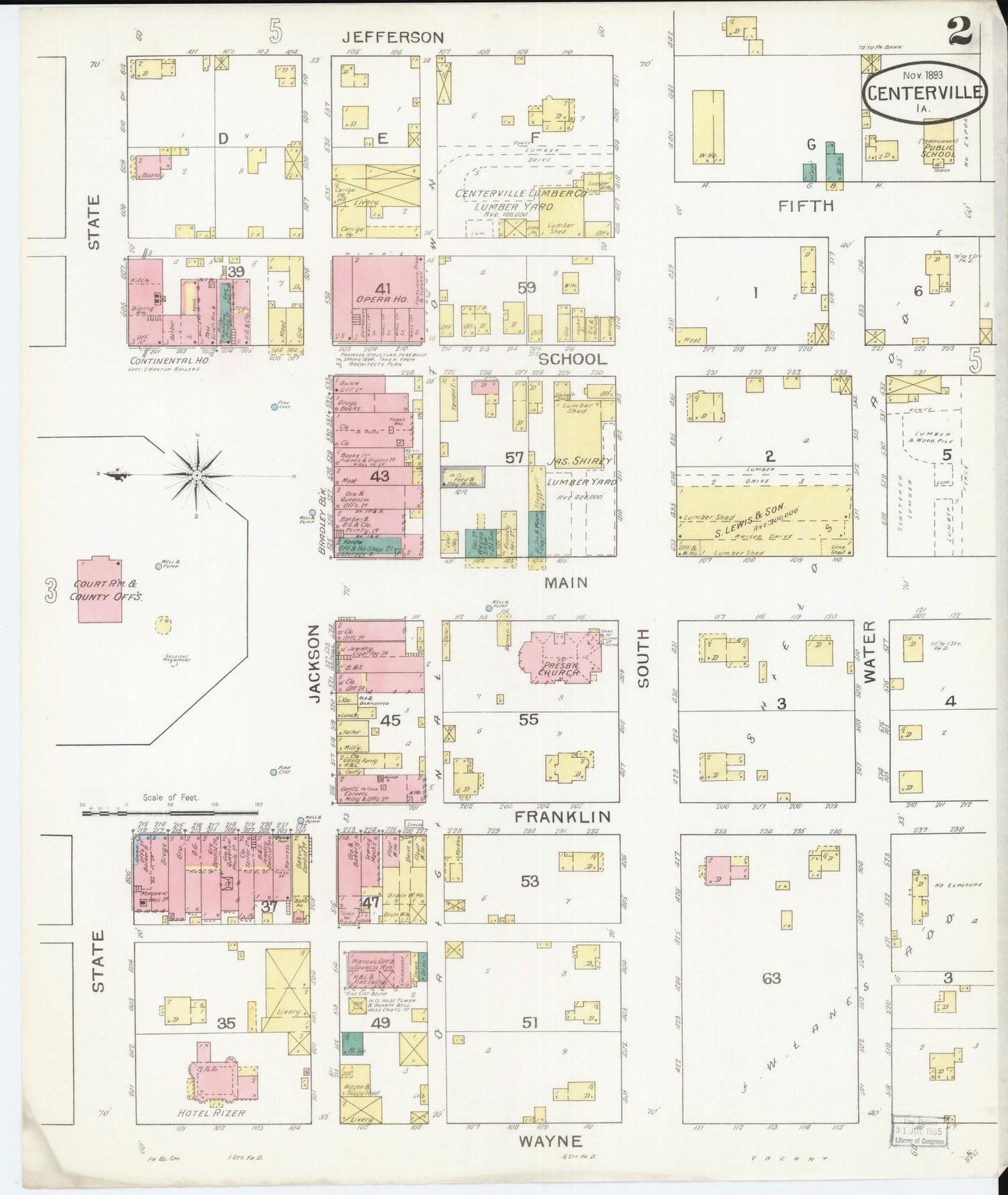 Sanborn Fire Insurance Map from Centerville, Appanoose County, Iowa (1893), Sheet #0002 - Historic Sanborn Fire Insurance Map Print, vintage old map wall art