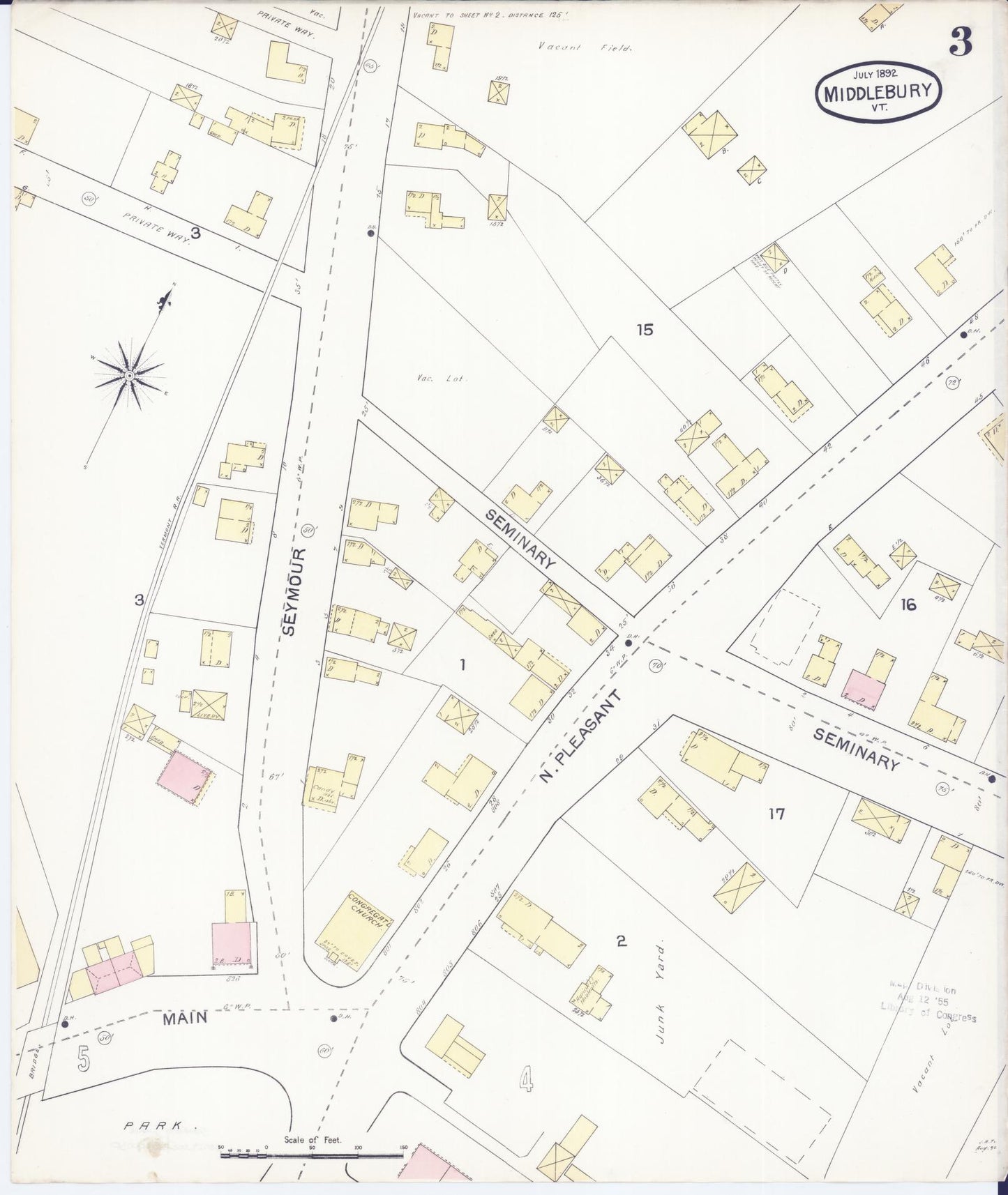 Sanborn Fire Insurance Map from Middlebury, Addison County, Vermont (1892), Sheet #0003 - Complete Map Set gallery image, historic Sanborn map, vintage wall art, Vermont Vermont