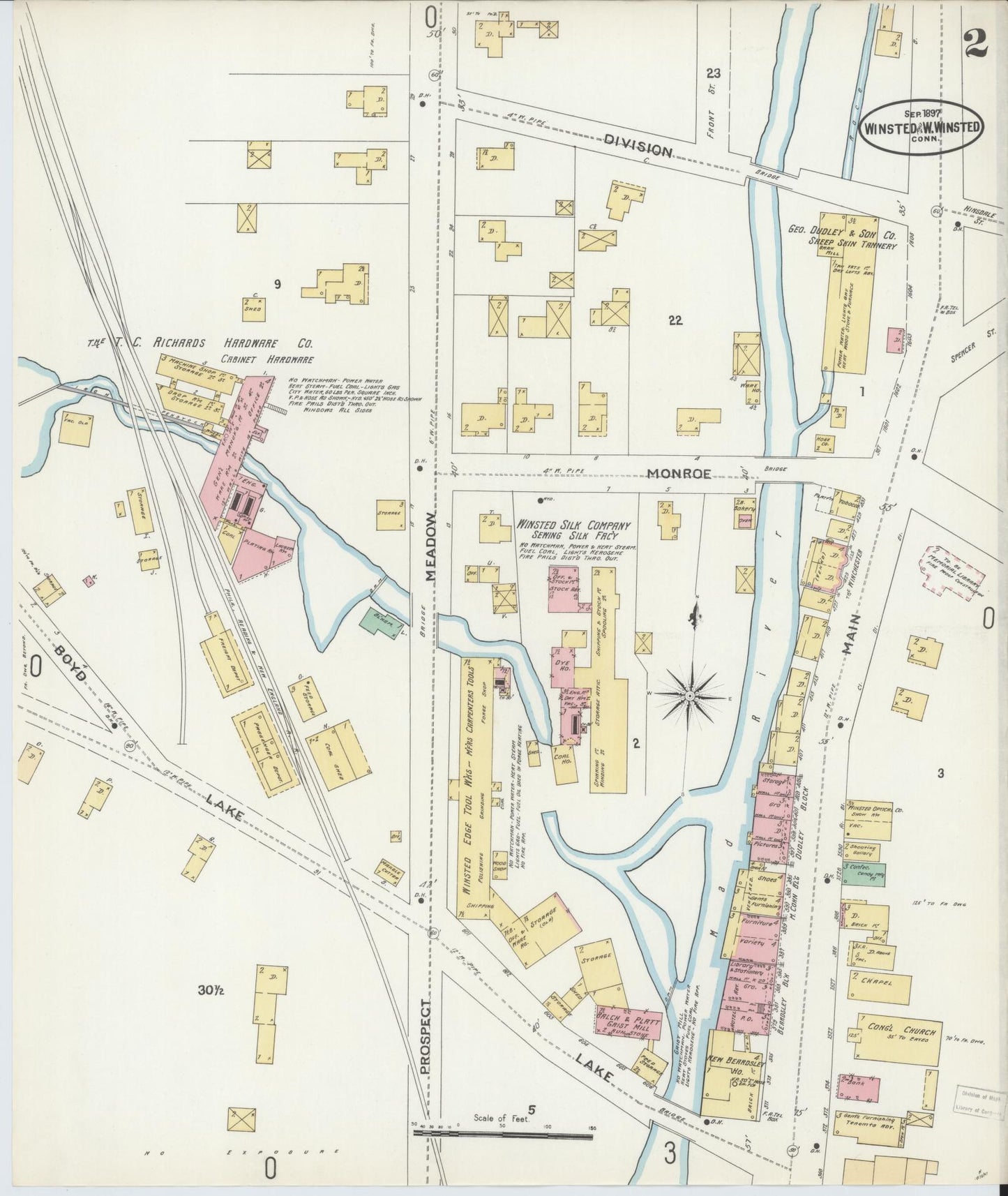 Sanborn Fire Insurance Map from Winsted, Litchfield County, Connecticut (1897), Sheet #0002 - Historic Sanborn Fire Insurance Map Print, vintage old map wall art, antique decor, genealogy gift, Connecticut Connecticut map