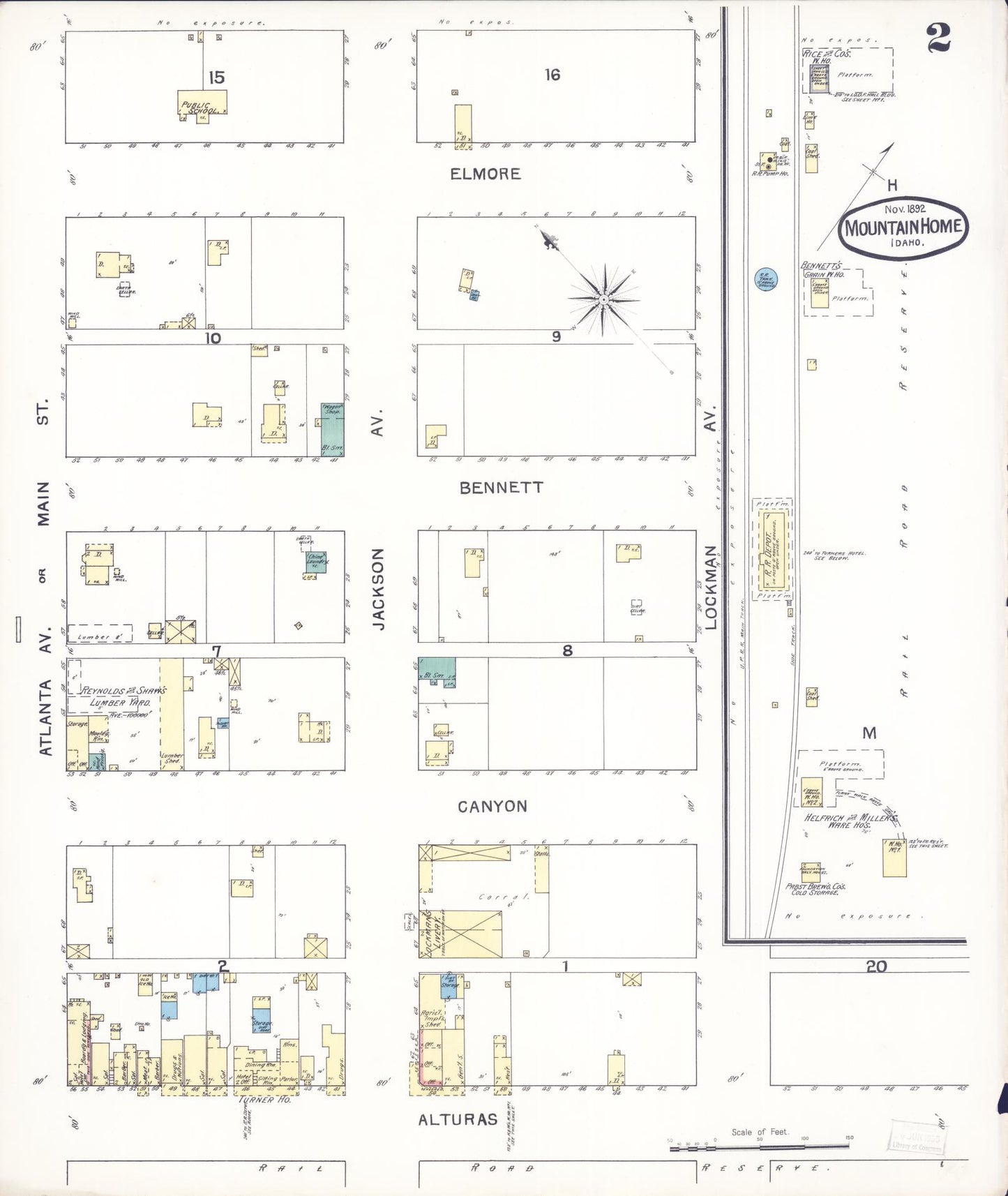 Sanborn Fire Insurance Map from Mountain Home, Elmore County, Idaho (1892), Sheet #0002 - Historic Sanborn Fire Insurance Map Print, vintage old map wall art, antique decor, genealogy gift, Idaho Idaho map