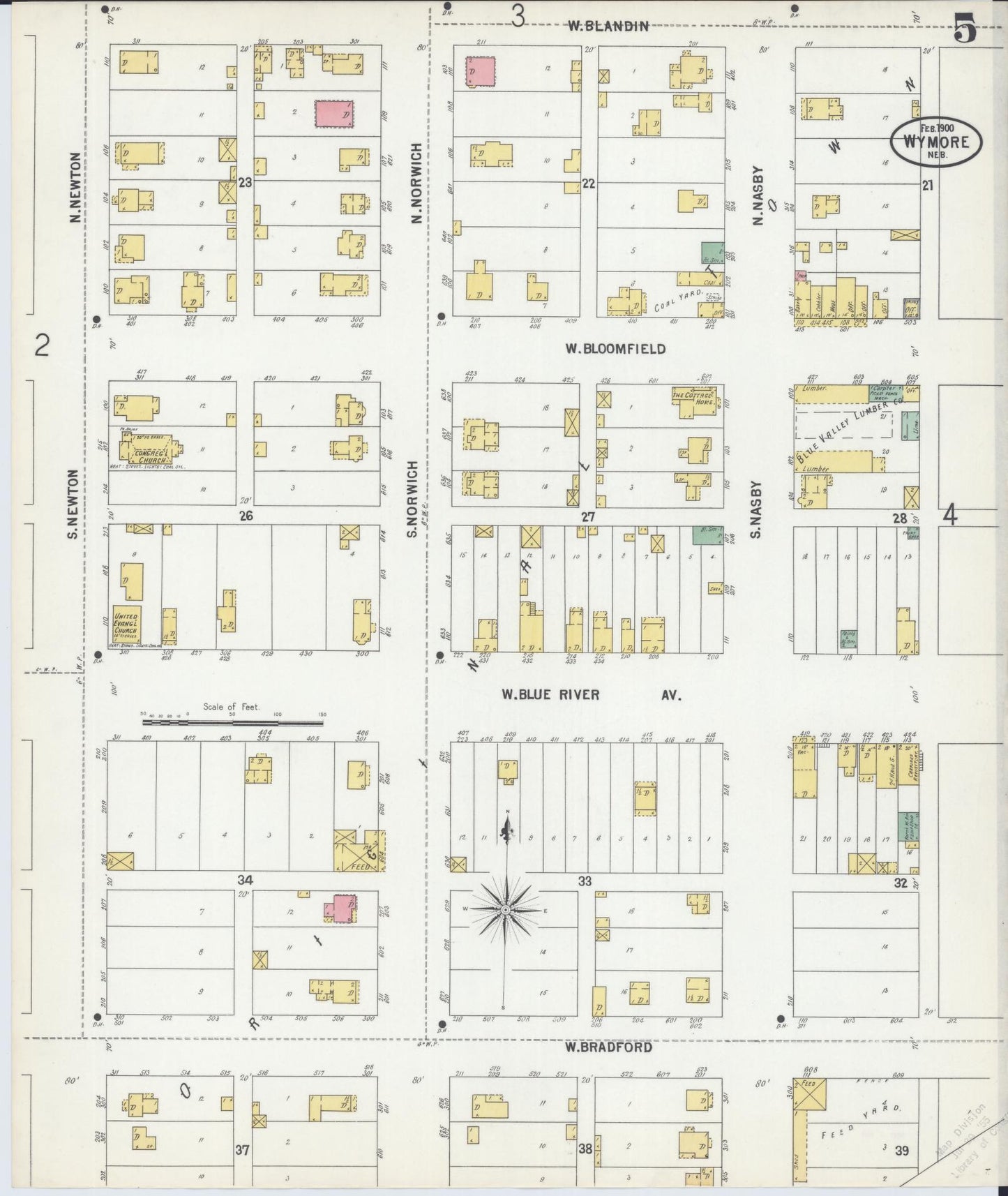 Sanborn Fire Insurance Map from Wymore, Gage County, Nebraska (1900), Sheet #0005 - Historic Sanborn Fire Insurance Map Print, vintage old map wall art, antique decor, genealogy gift, Nebraska Nebraska map