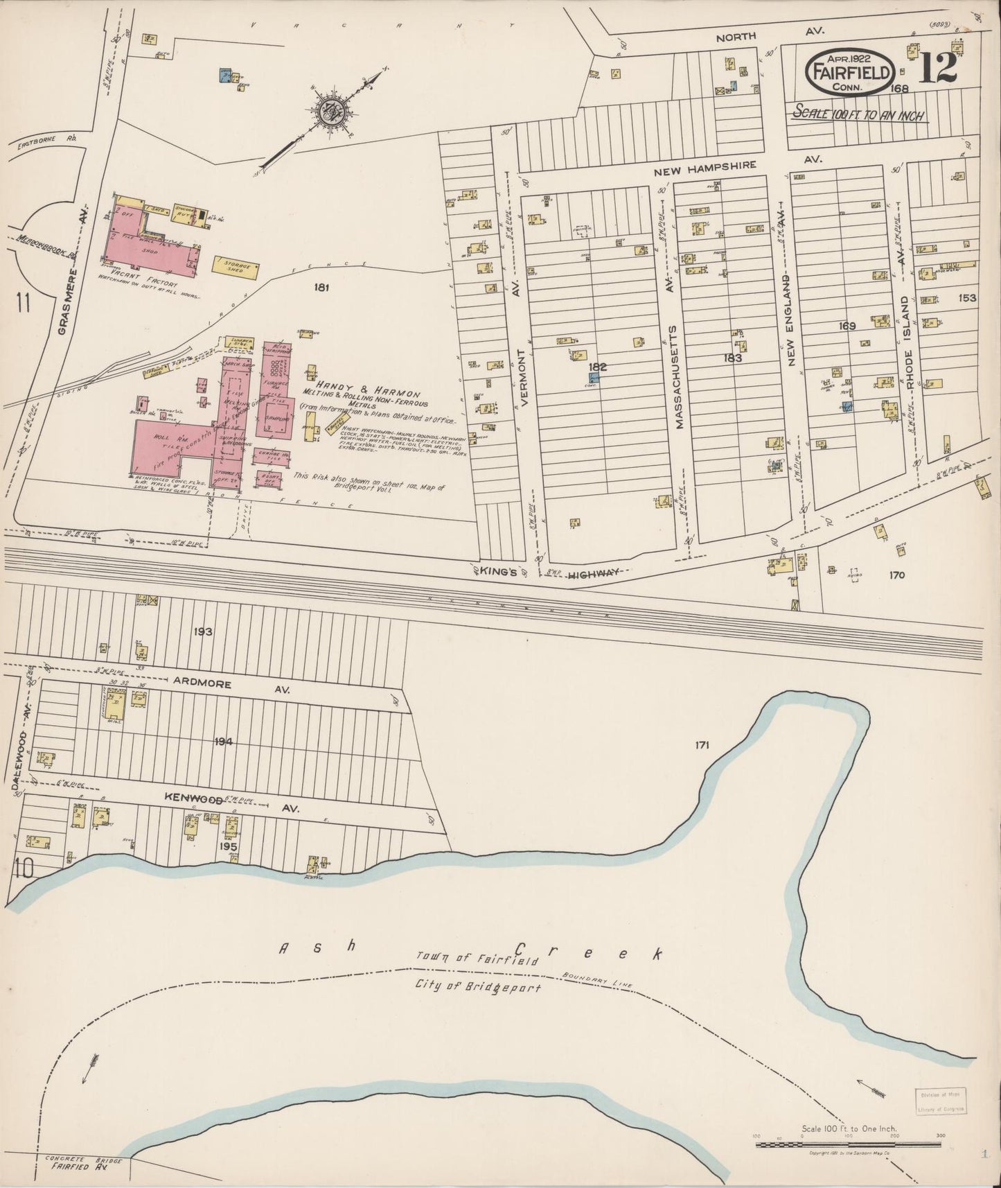 Sanborn Fire Insurance Map from Fairfield, Fairfield County, Connecticut (1922), Sheet #0012 - Complete Map Set gallery image, historic Sanborn map, vintage wall art, Connecticut Connecticut