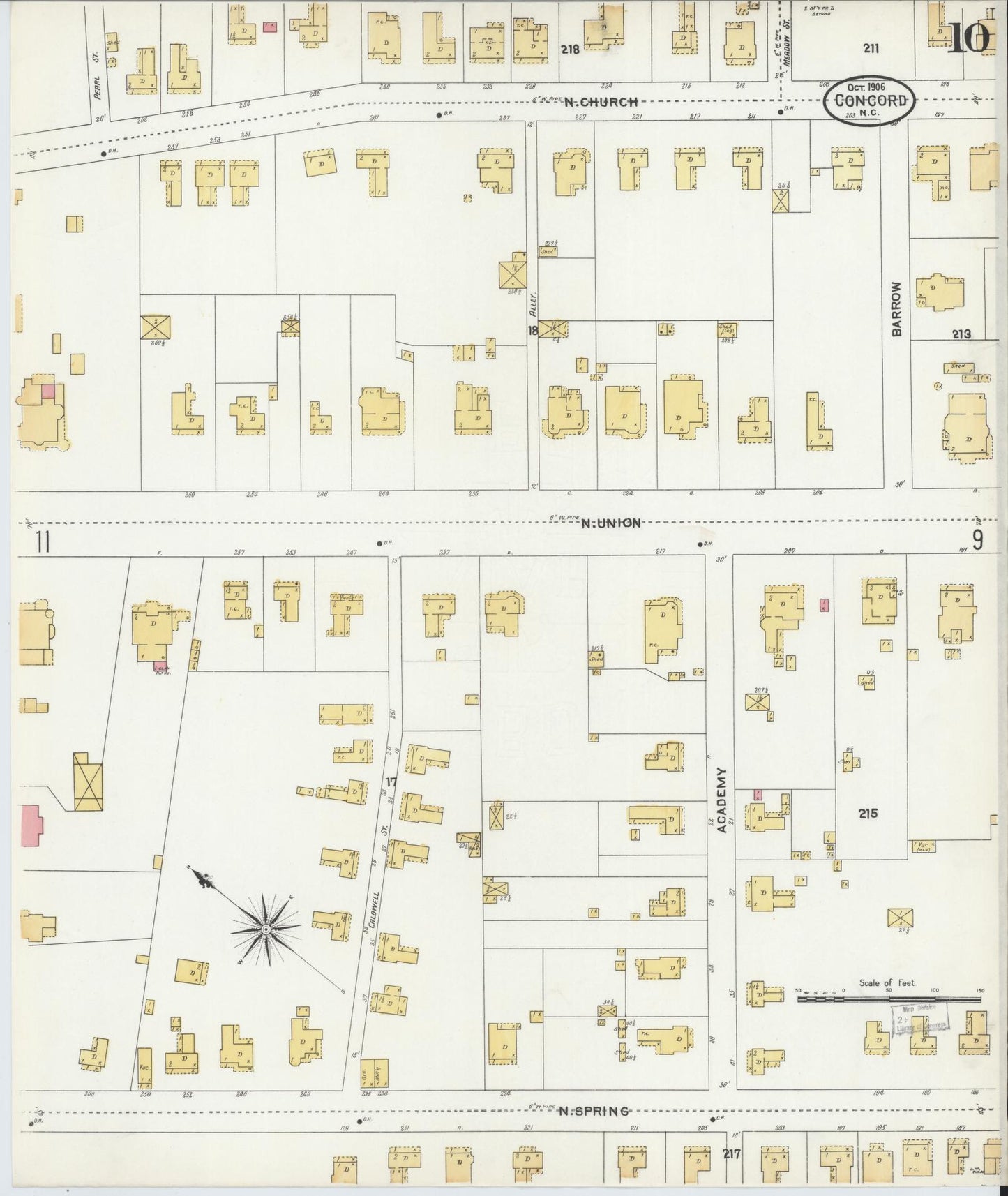 Sanborn Fire Insurance Map from Concord, Cabarrus County, North Carolina (1906), Sheet #0010 - Historic Sanborn Fire Insurance Map Print, vintage old map wall art, antique decor, genealogy gift, North Carolina North Carolina map