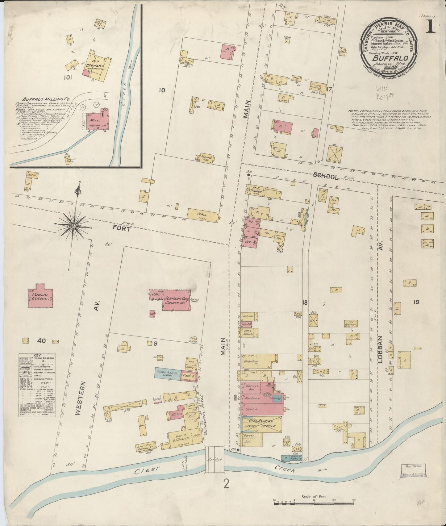 Sanborn Fire Insurance Map from Buffalo, Johnson County, Wyoming. (1896) – Historic Sanborn Fire Insurance Map Print
