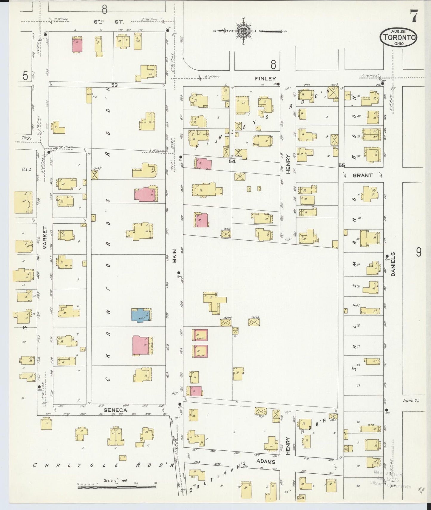 Sanborn Fire Insurance Map from Toronto, Jefferson County, Ohio (1911), Sheet #0007 - Historic Sanborn Fire Insurance Map Print, vintage old map wall art, antique decor, genealogy gift, Ohio Ohio map
