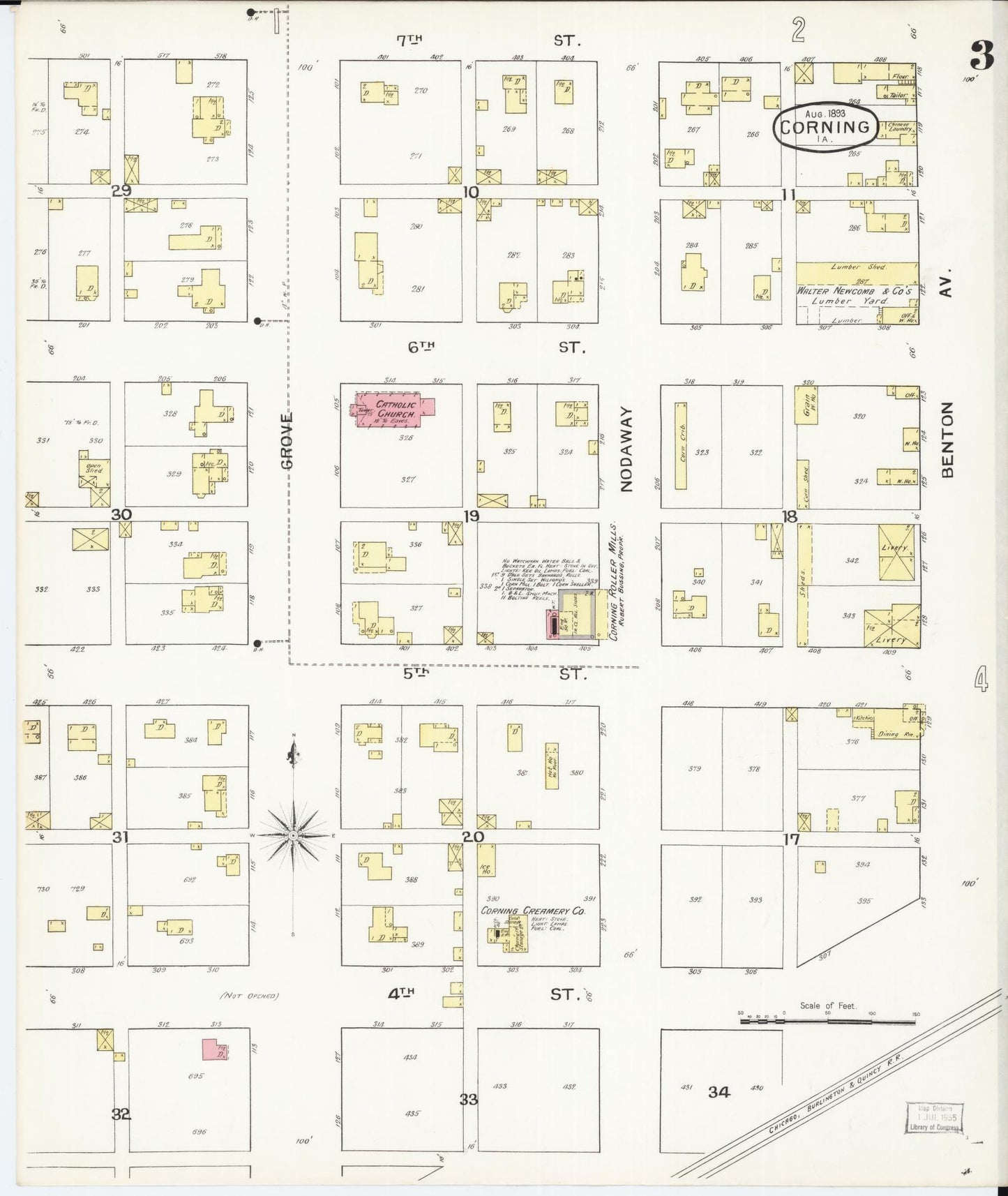 Sanborn Fire Insurance Map from Corning, Adams County, Iowa (1893), Sheet #0003 - Historic Sanborn Fire Insurance Map Print, vintage old map wall art