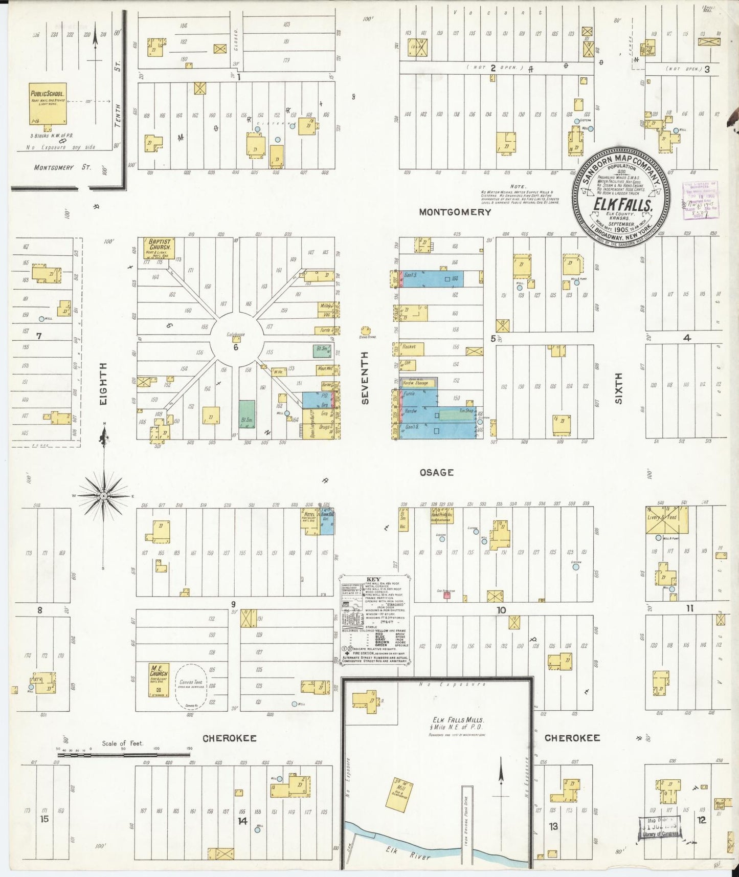 Sanborn Fire Insurance Map from Elk Falls, Elk County, Kansas (1905), Sheet #0001 - Historic Sanborn Fire Insurance Map Print, vintage old map wall art, antique decor, genealogy gift, Kansas Kansas map