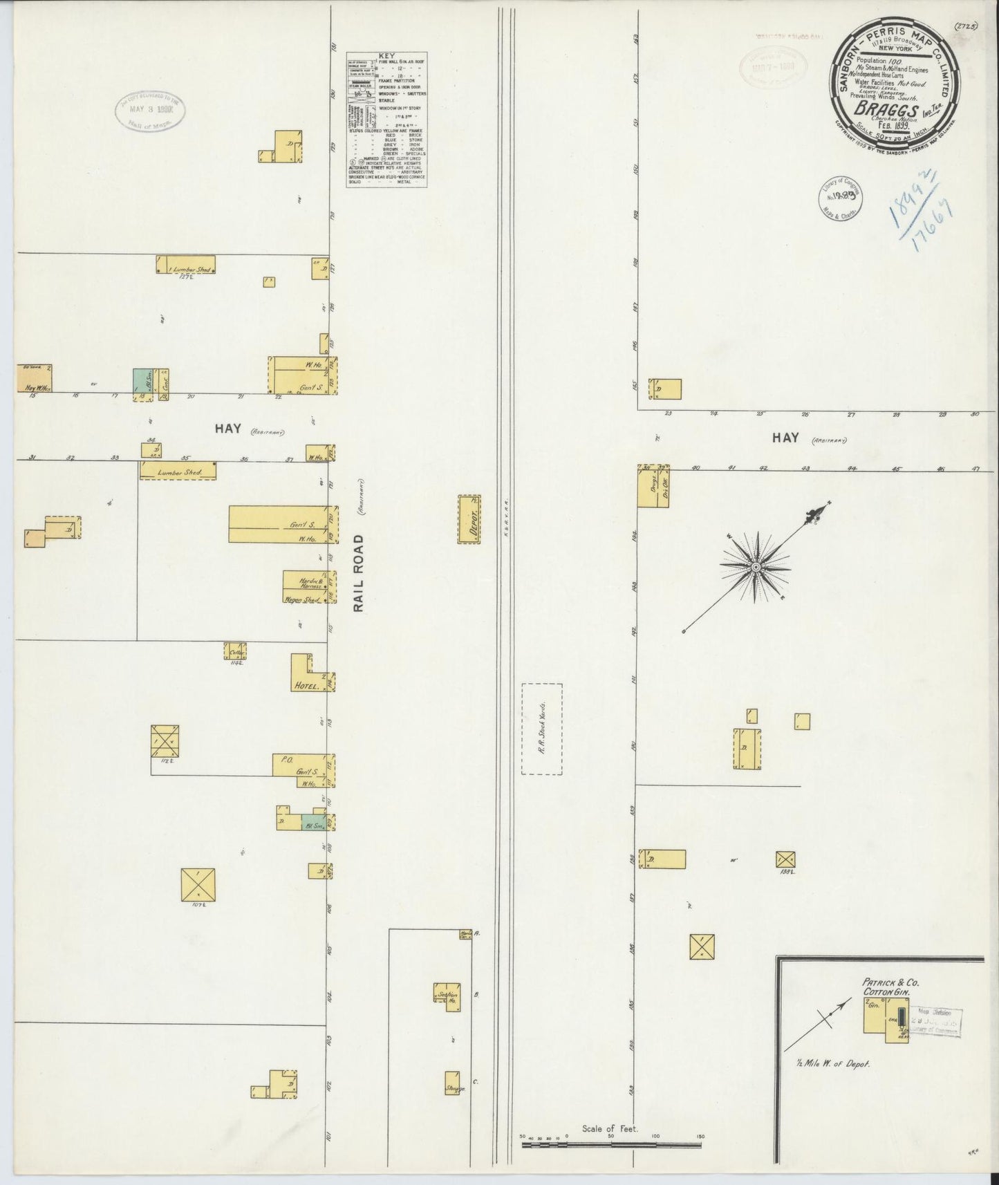 Sanborn Fire Insurance Map from Braggs, Muskogee County, Oklahoma (1899), Sheet #0001 - Historic Sanborn Fire Insurance Map Print, vintage old map wall art, antique decor, genealogy gift, Oklahoma Oklahoma map