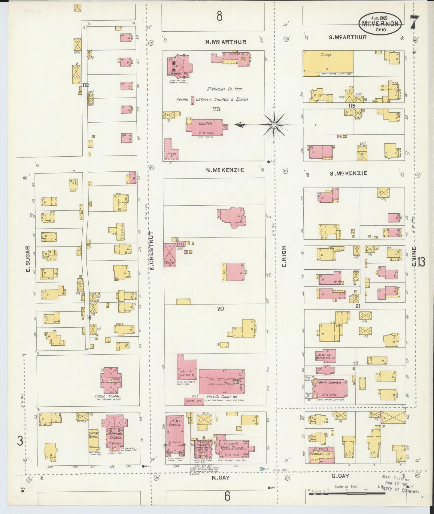 Sanborn Fire Insurance Map from Mount Vernon, Knox County, Ohio (1903), Sheet #0007 - Historic Sanborn Fire Insurance Map Print, vintage old map wall art, antique decor, genealogy gift, Ohio Ohio map