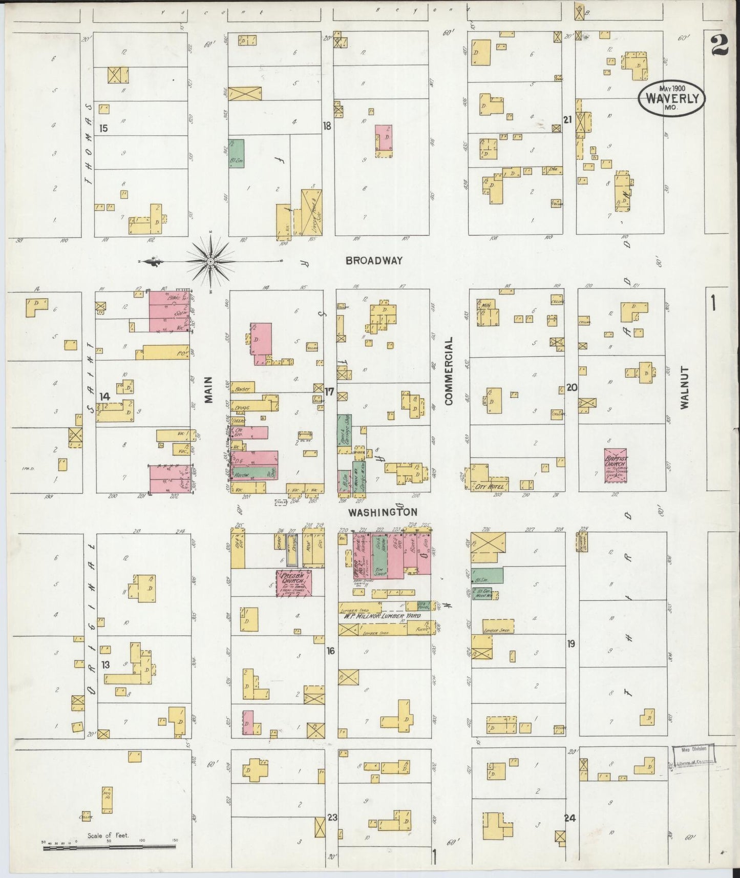 Sanborn Fire Insurance Map from Waverly, Lafayette County, Missouri (1900), Sheet #0002 - Complete Map Set gallery image, historic Sanborn map, vintage wall art, Missouri Missouri