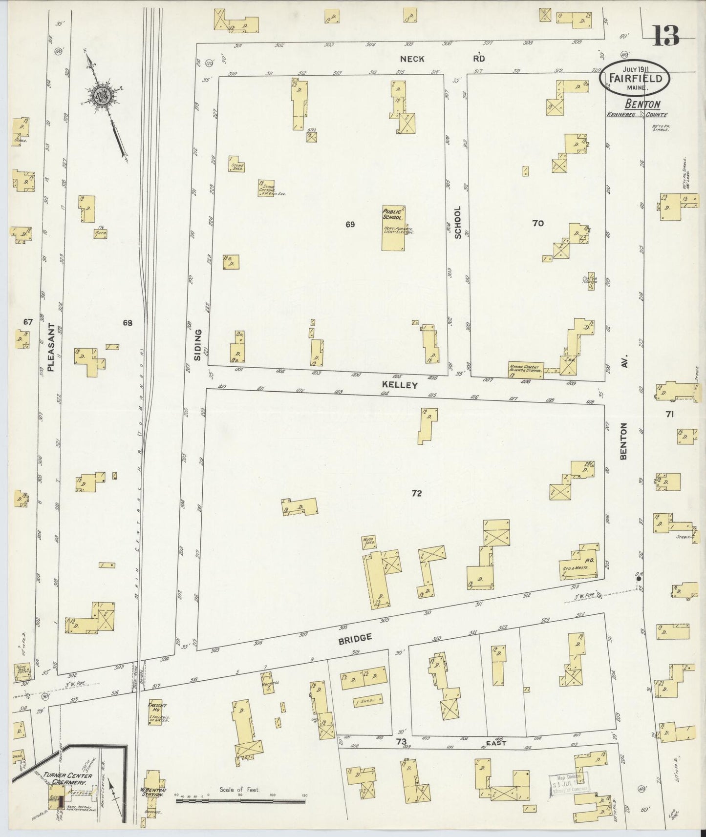 Sanborn Fire Insurance Map from Fairfield, Somerset County, Maine (1911), Sheet #0013 - Historic Sanborn Fire Insurance Map Print, vintage old map wall art, antique decor, genealogy gift, Maine Maine map