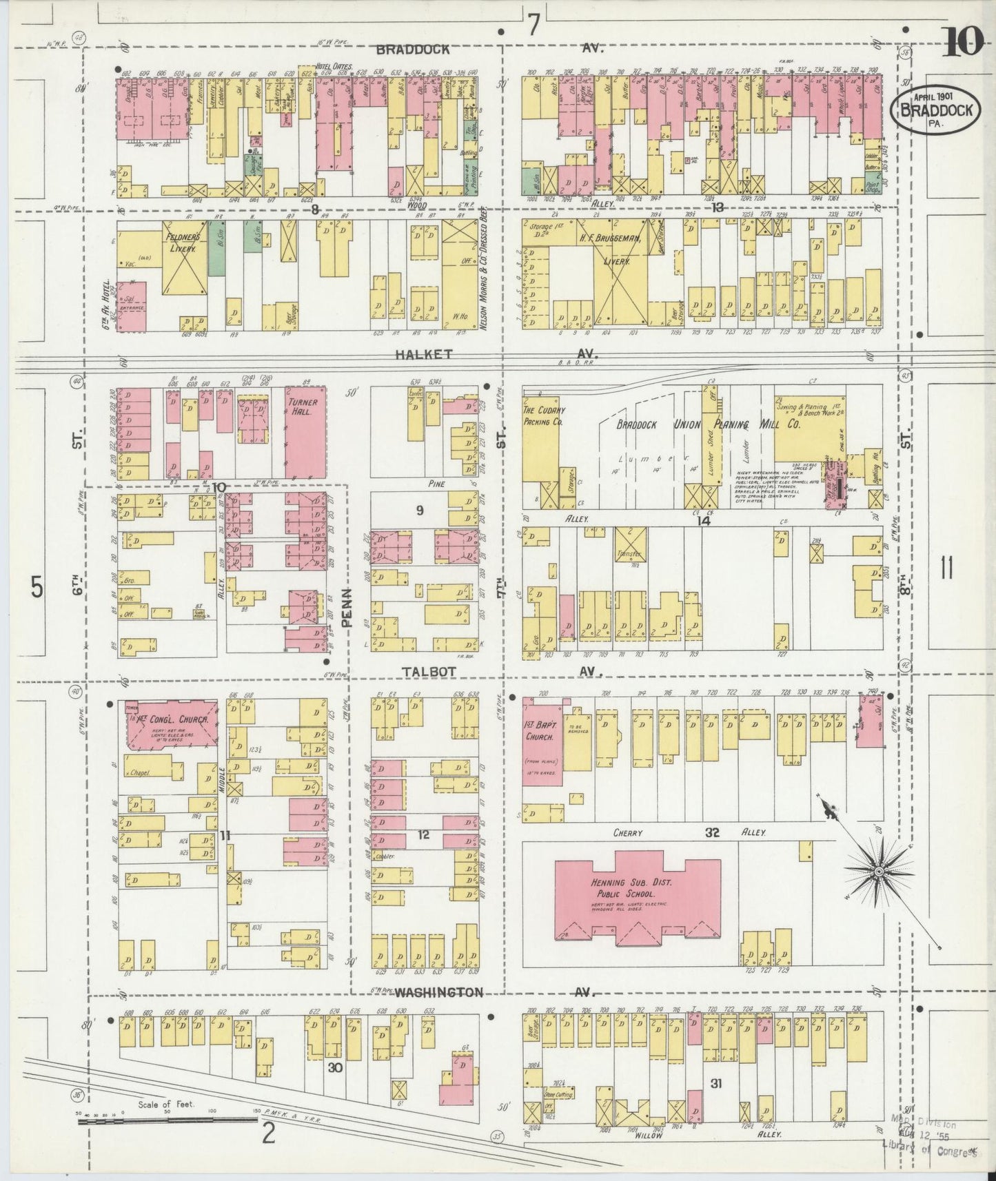 Sanborn Fire Insurance Map from Braddock, Allegheny County, Pennsylvania (1901), Sheet #0010 - Historic Sanborn Fire Insurance Map Print, vintage old map wall art, antique decor, genealogy gift, Pennsylvania Pennsylvania map